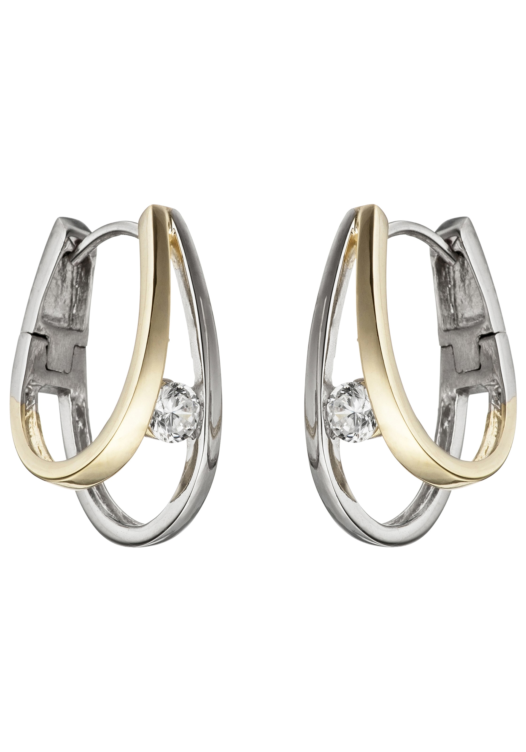 JOBO Paar Creolen 925 Silber bicolor vergoldet mit Zirkonia