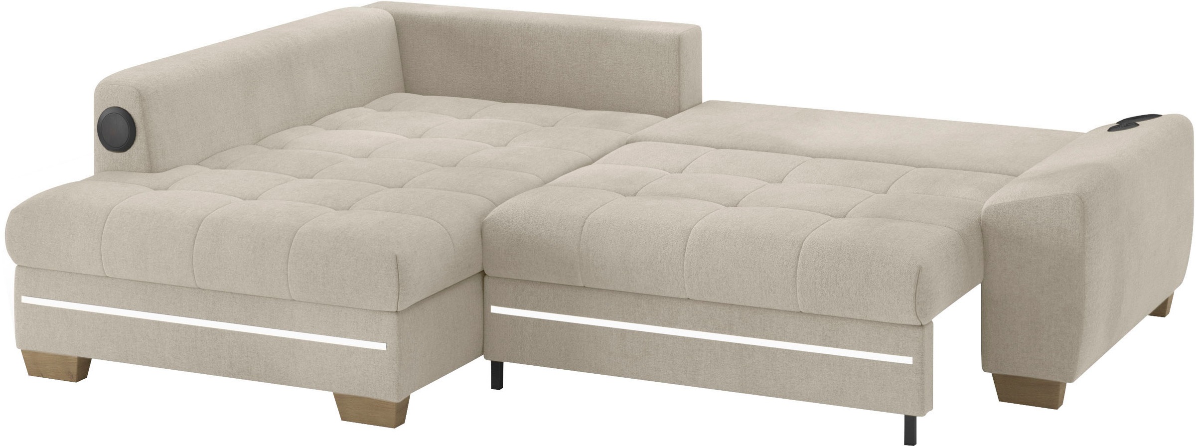 Mr. Couch Ecksofa »Nikita II, L-Form«, mit Kaltschaum, RGB-LED, Soundsystem, wahlweise mit Bett, Bettkasten