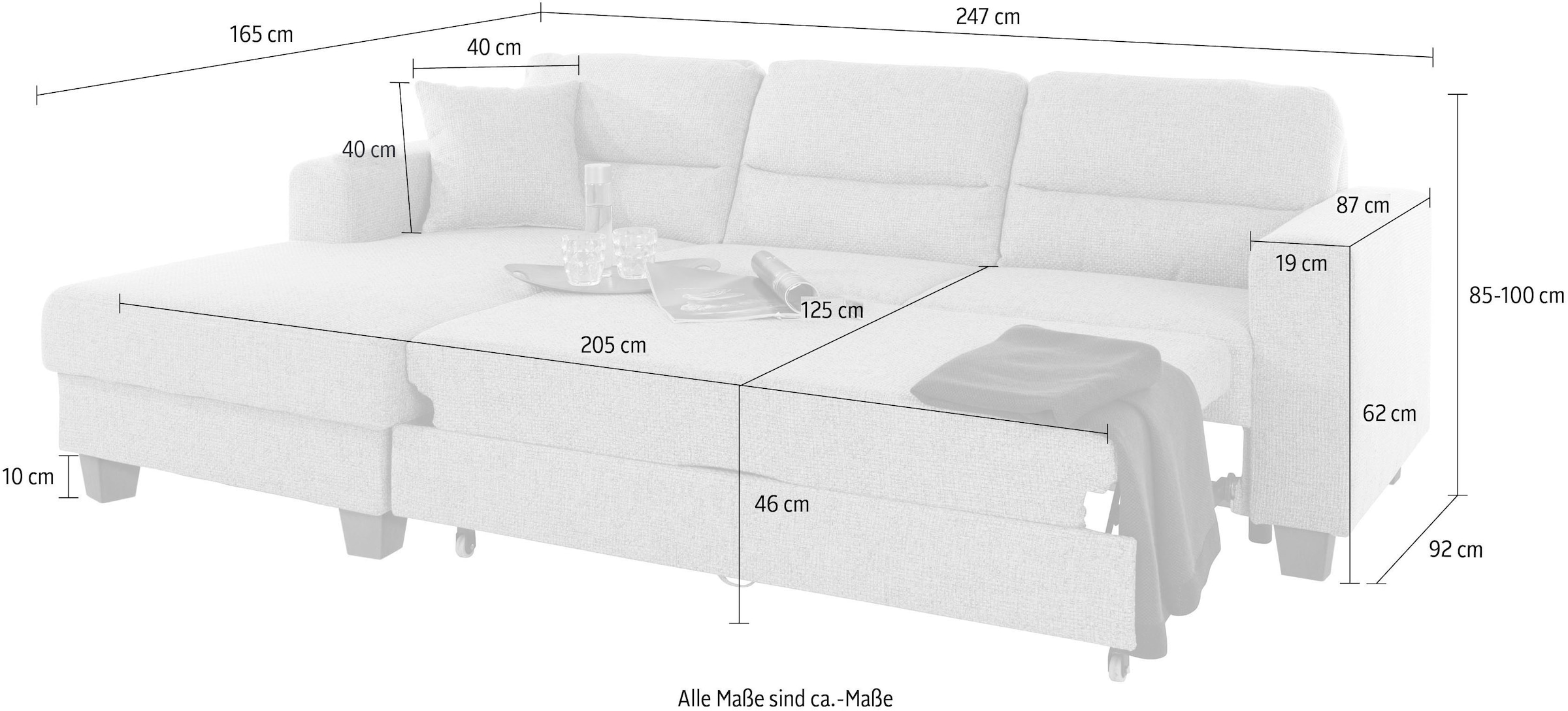 TRENDMANUFAKTUR Ecksofa »Chamber, zeitlos und modern, bequem mit hohem Sitzkomfort, L-Form«, inklusive einer Kopfstütze, wahlweise mit Schlaffunktion