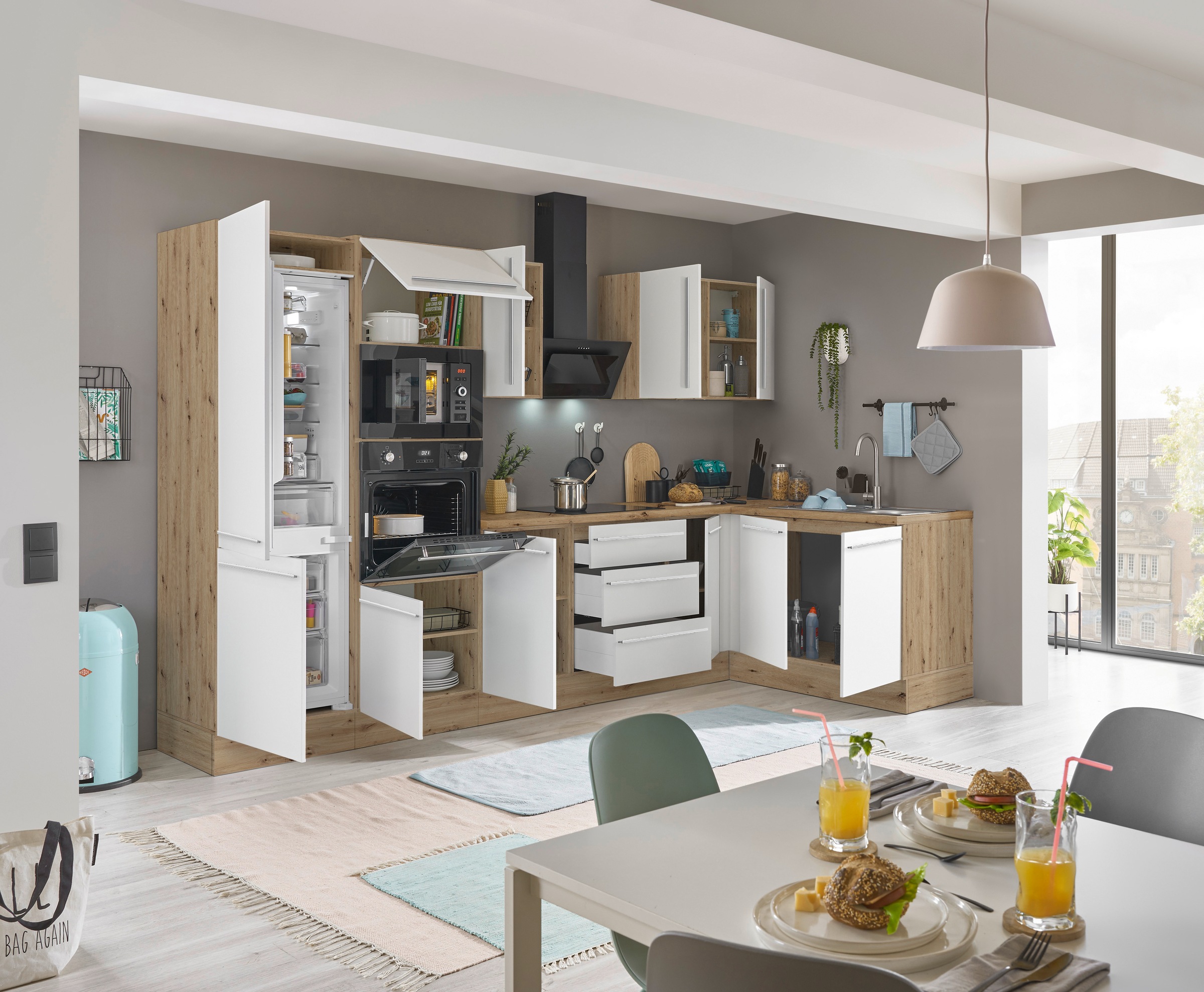 KOCHSTATION Winkelküche »Florida, Stellbreite 330x165 cm« wahlweise mit E-Geräten, mit Softclose für Türen und Schubkästen