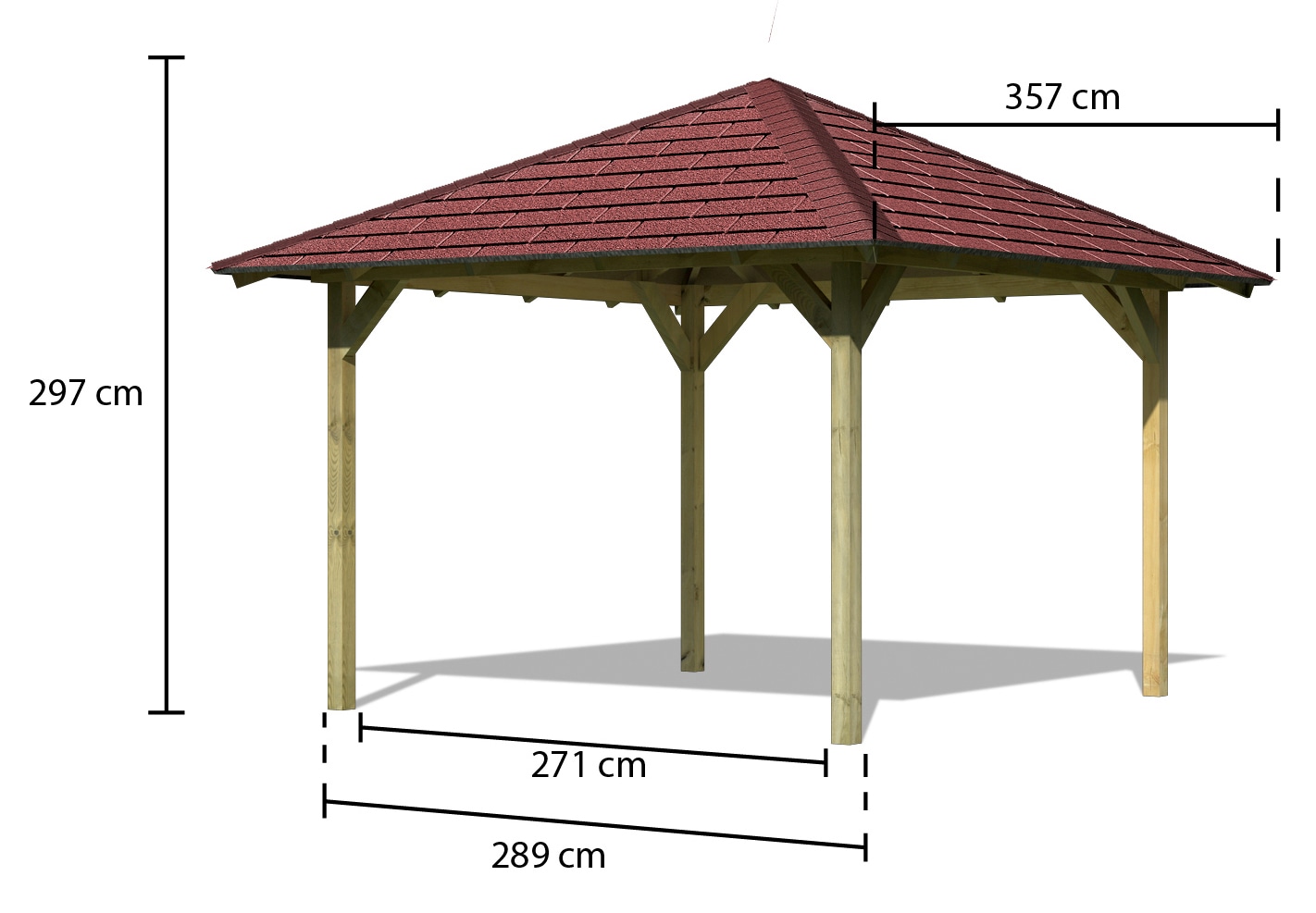 Karibu Pavillon »Cordoba 1«, (Set), BxT: 357x357 cm, inkl. Dachschindeln und Pfostenanker