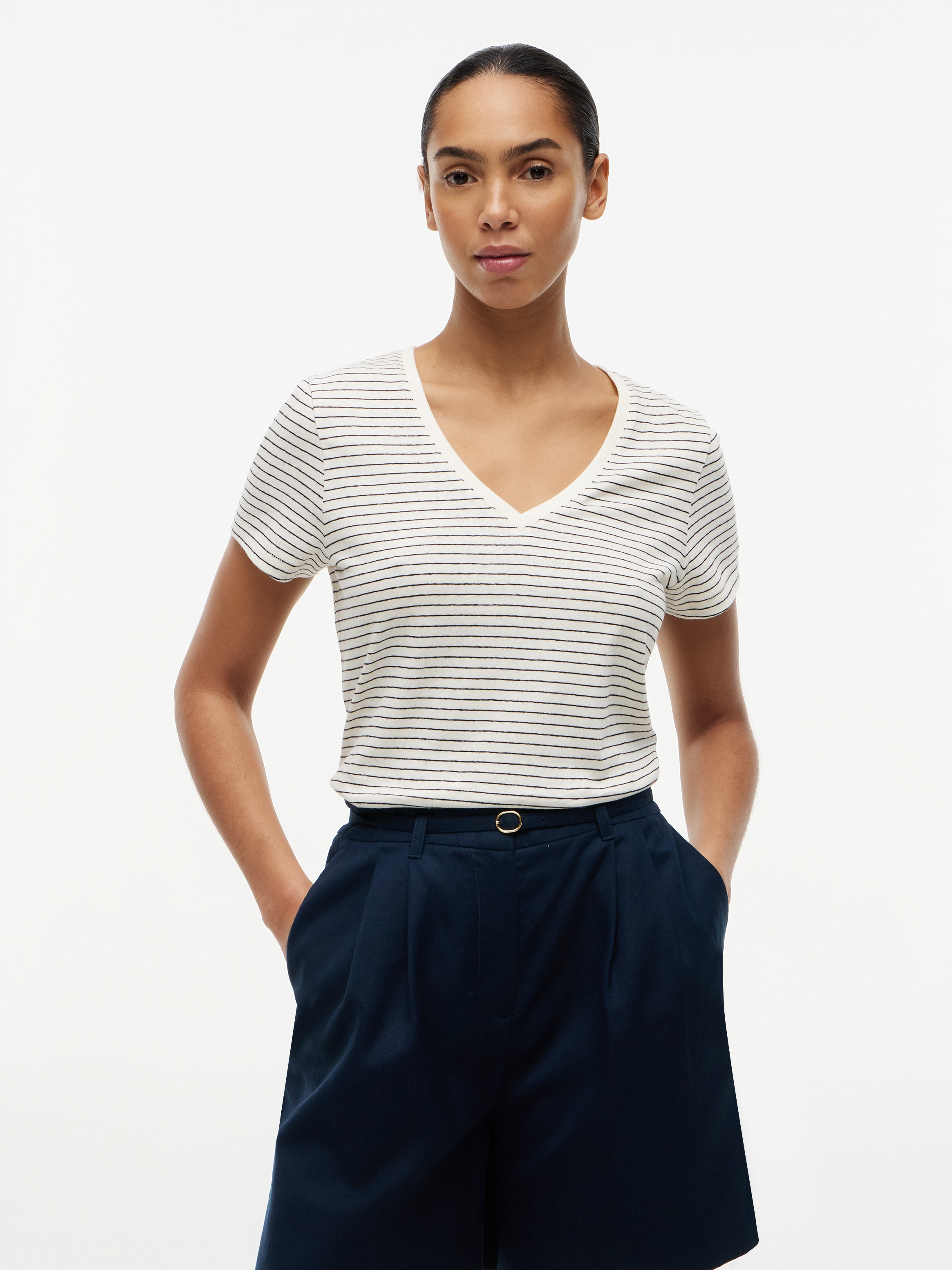 Tommy Hilfiger Kurzarmshirt "CO LINEN V-NECK SHORT SLEEVE TEE" mit V-Aussch günstig online kaufen