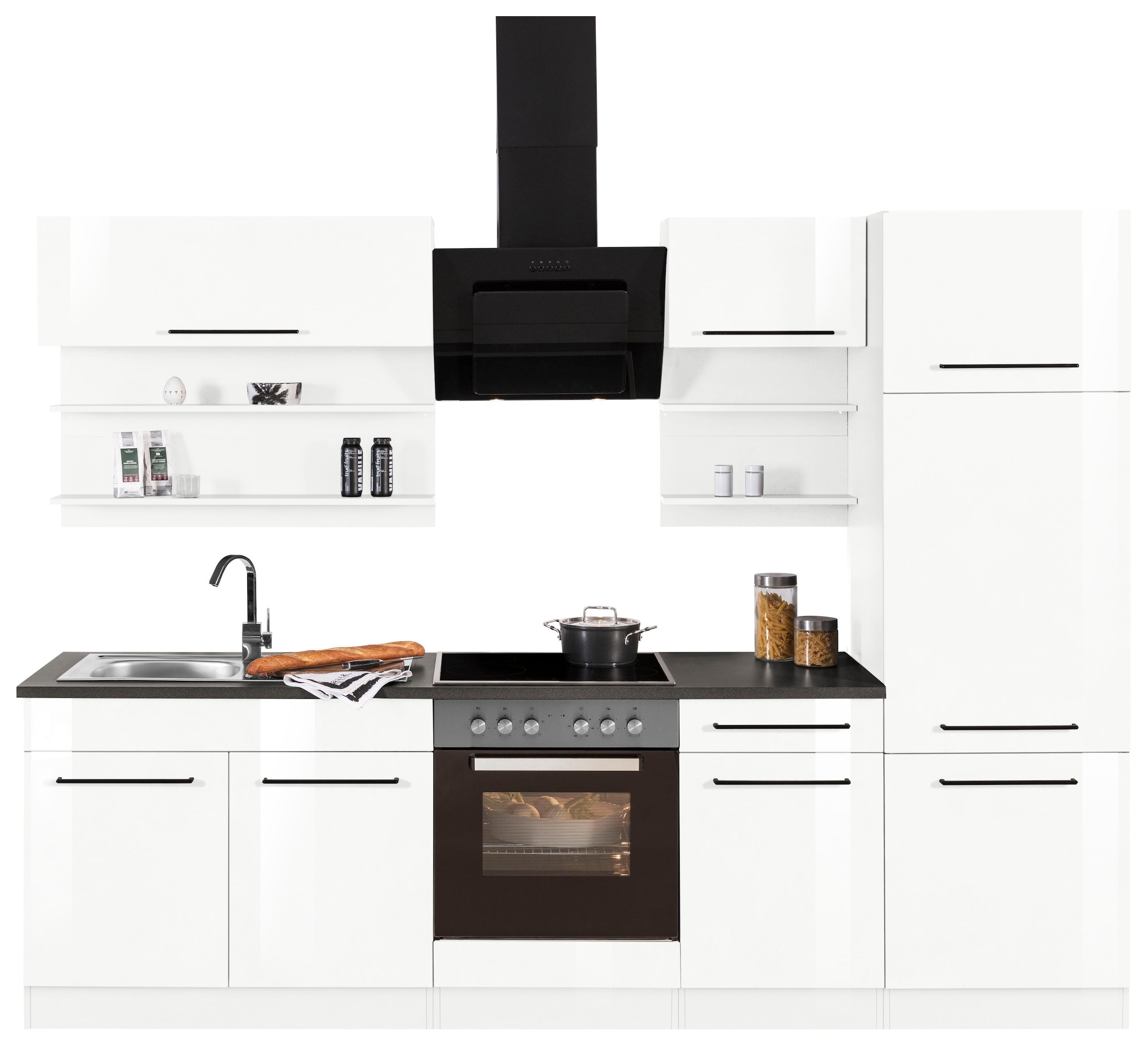KOCHSTATION Küchenzeile »KS-Tulsa«, ohne E-Geräte, Breite 270 cm, schwarze Metallgriffe, MDF Fronten