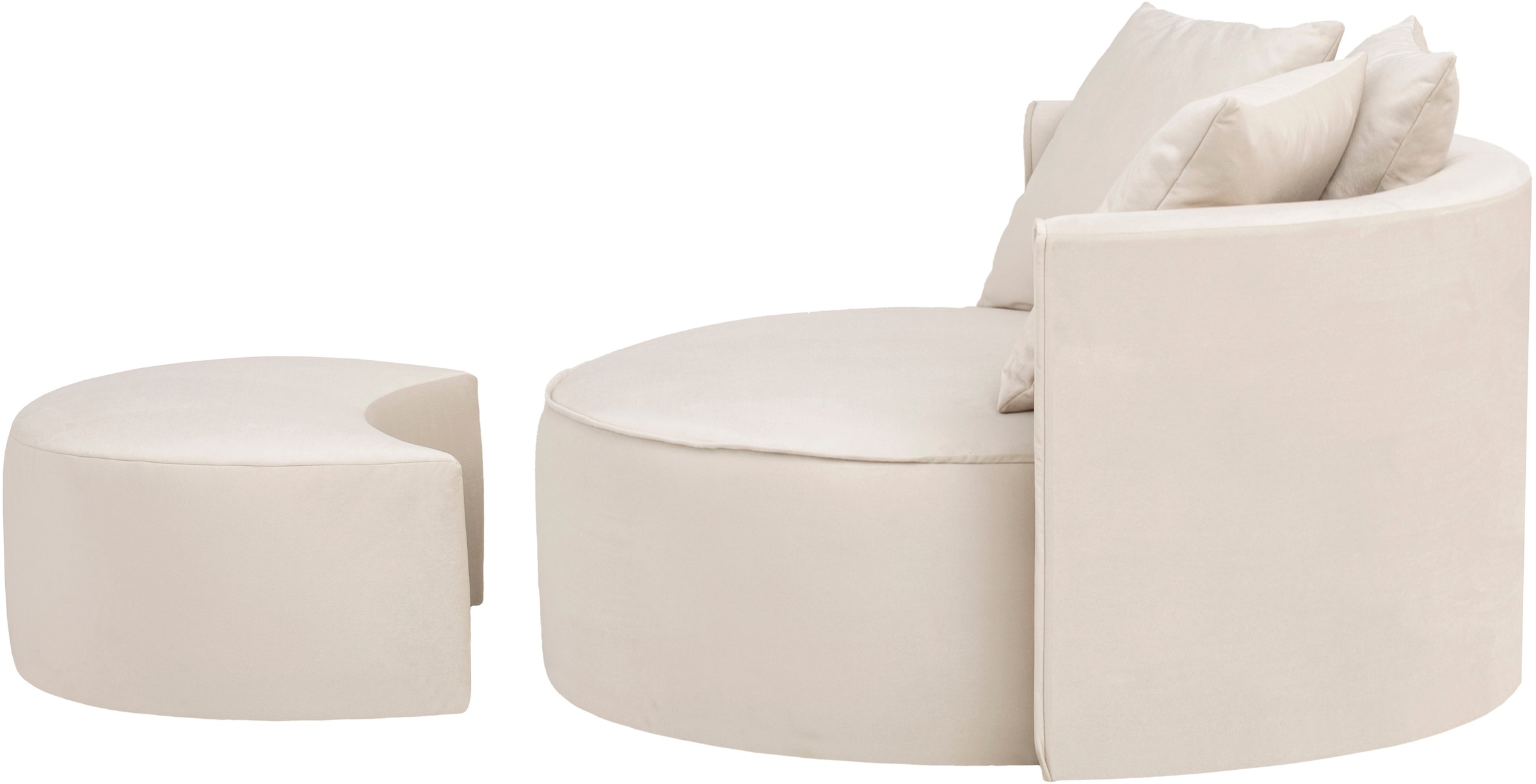 LeGer Home by Lena Gercke XXL-Sessel »Isalie, Rundsessel mit Hocker, Lesesessel, Loveseat, Big-Sessel«, (Set), trendige Stoffe, mit 3 Zierkissen, große Sitzfläche