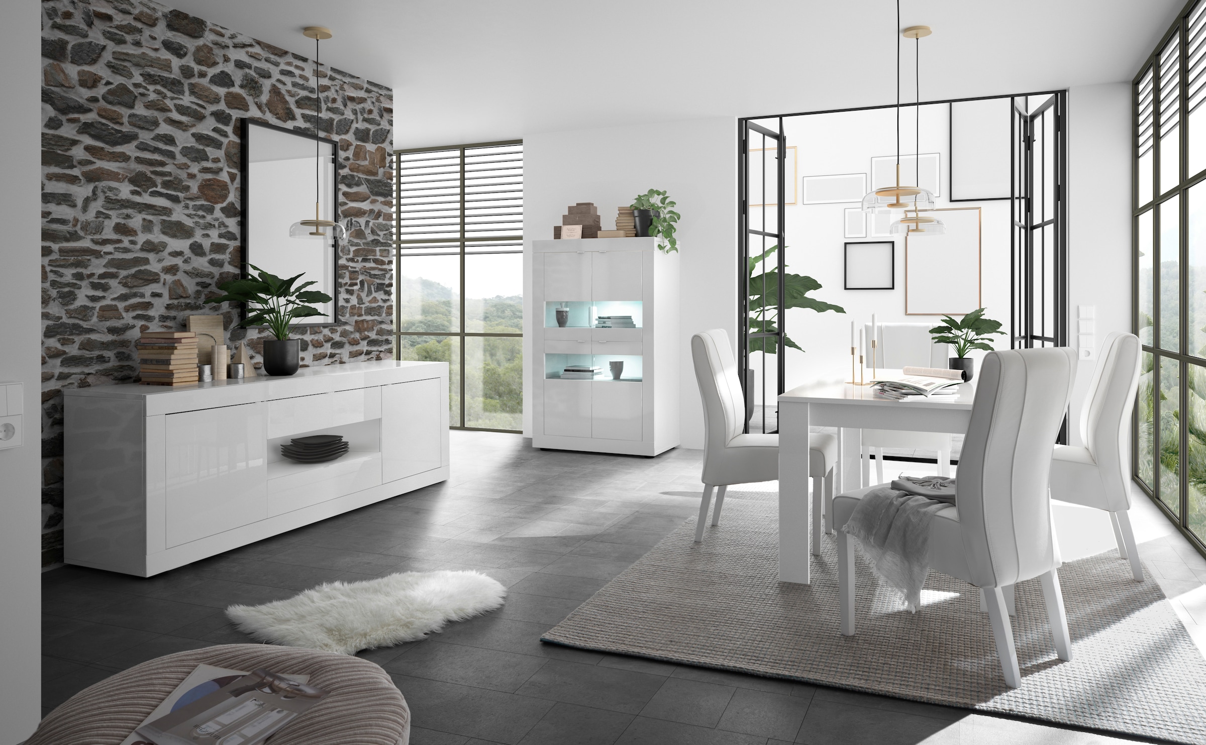 INOSIGN Sideboard »Basic Breite 240 cm, Kommode 2 Türen, 2 Schubkästen, Anrichte,«, Weiss HochglanzLack, Metallgriff, moderne Rahmenoptik, viel Stauraum