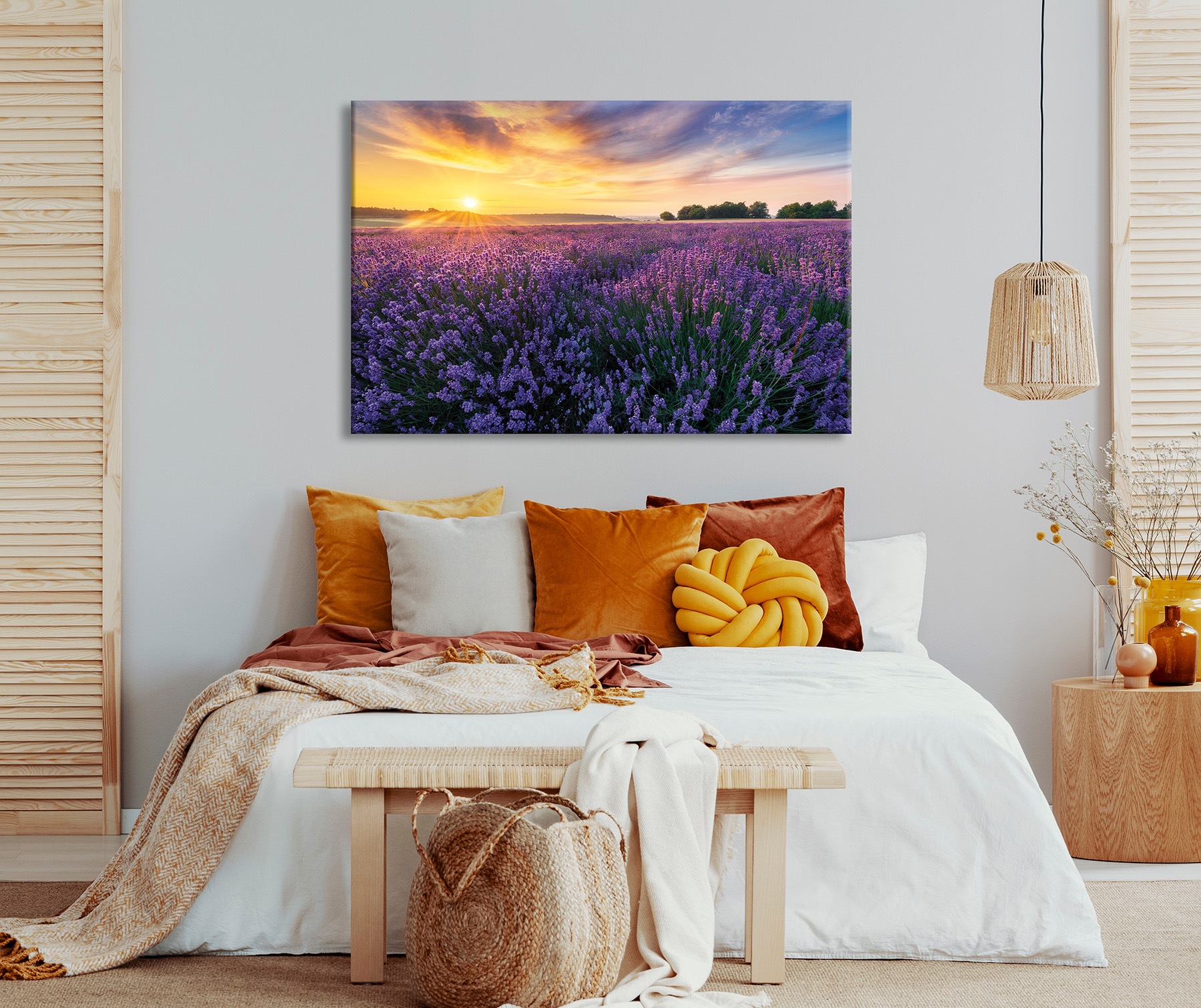 Bönninghoff Leinwandbild "Wandbild LAVENDELFELD 78x118 cm – Leinwandbild Keilrahmen Deko modern" Felder  Sonnenaufgang 1 Stk. tlg. auf Keilrahmen gespannt
