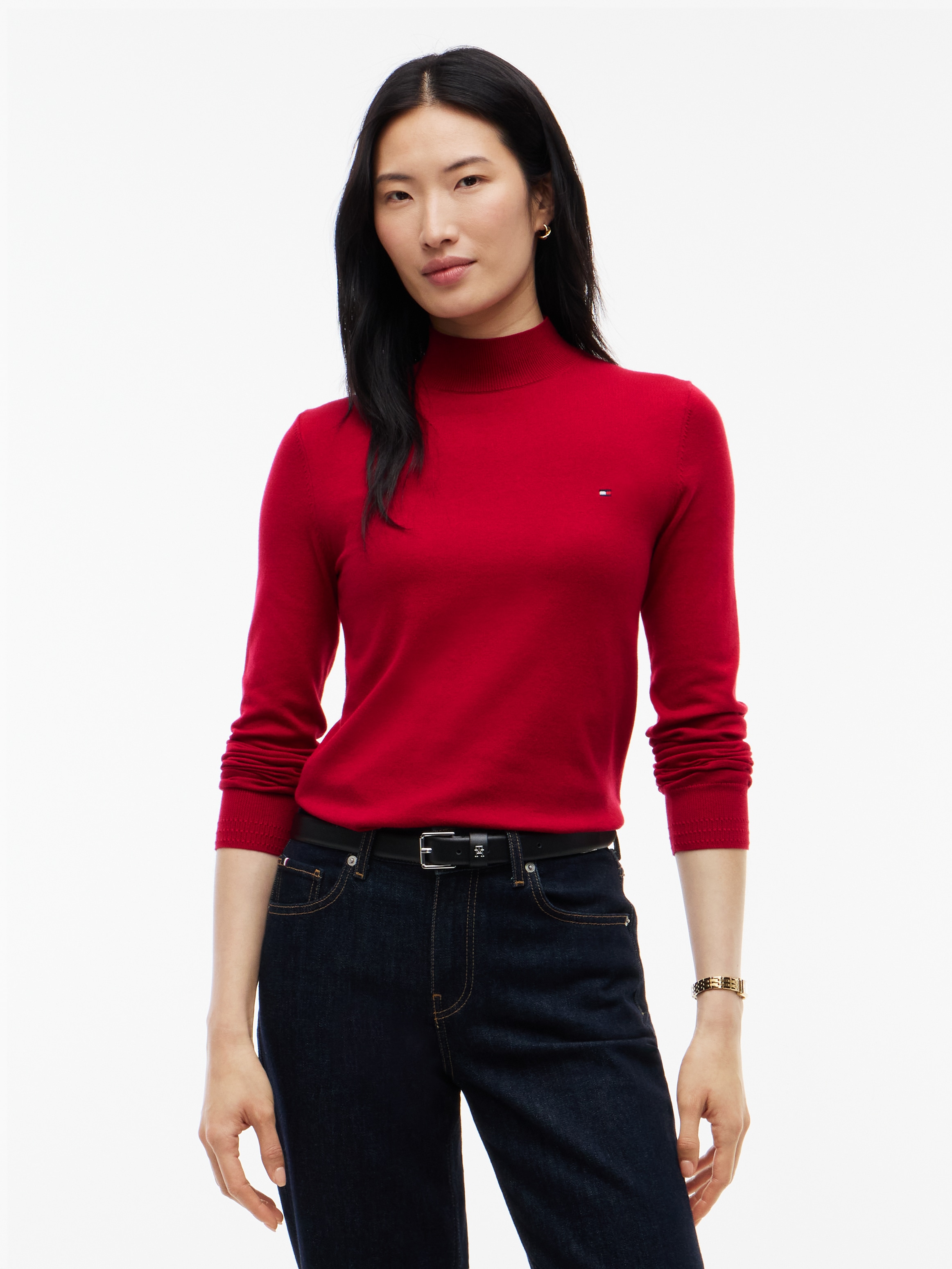 Tommy Hilfiger Strickpullover "COTTON JERSEY SLIM MK-NK SWT" Baumwollmischung, slim fit