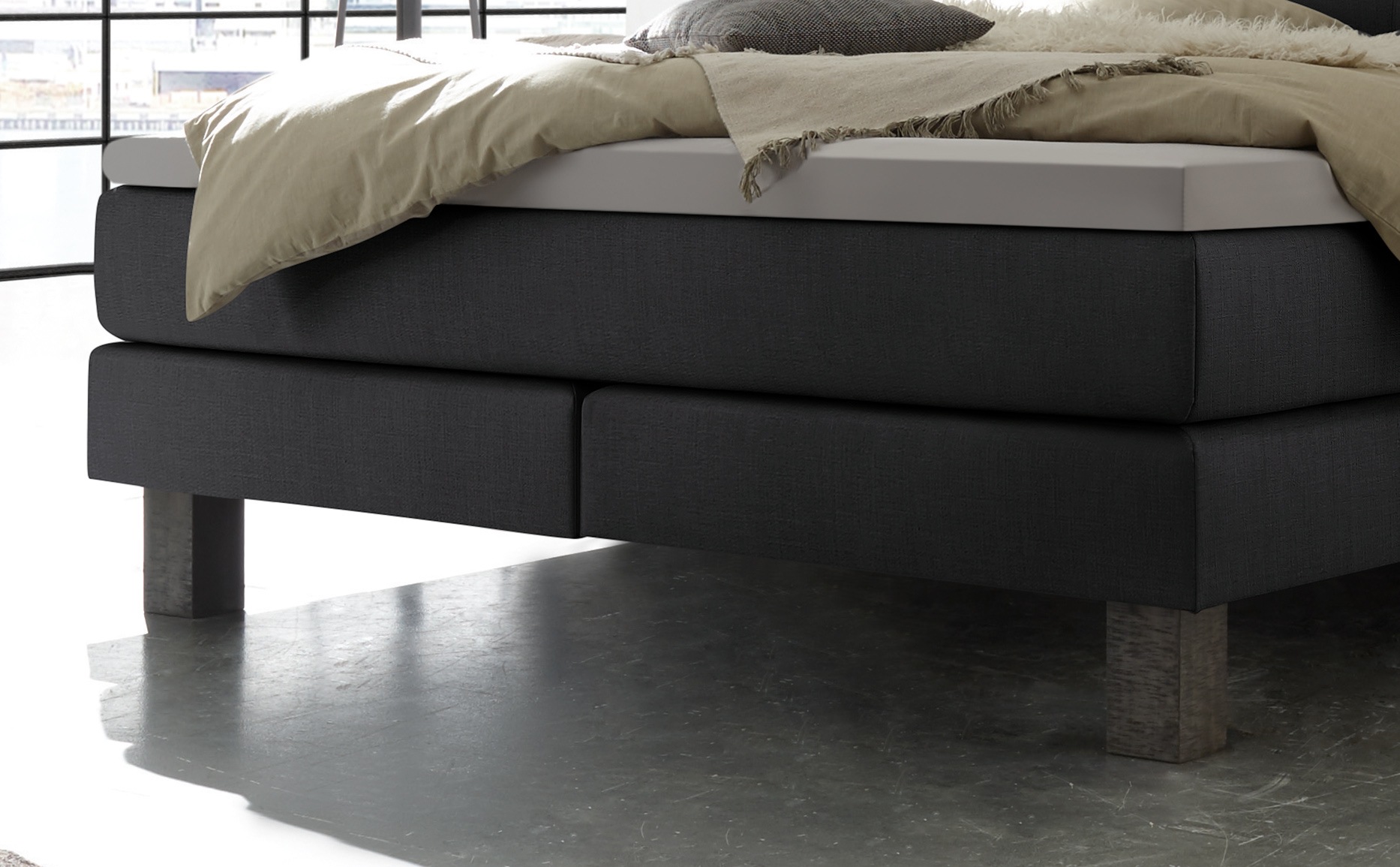 HASENA Boxspringbett Memphis, im Vintagelook, Massivholz-Umrandung, Tonnentaschen-Federkernmatratze