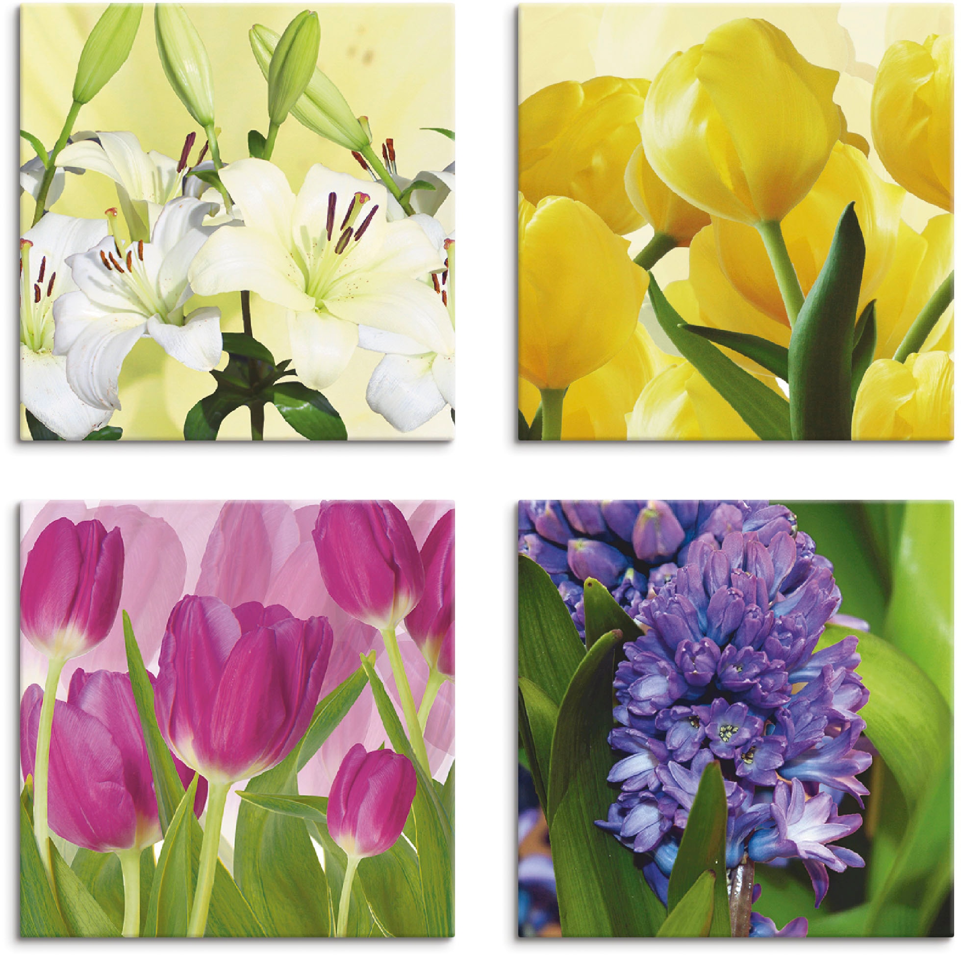 Artland Leinwandbild »Tulpen Lilien Hyazinthe«, Blumen, (4 St.), 4er Set, verschiedene Größen