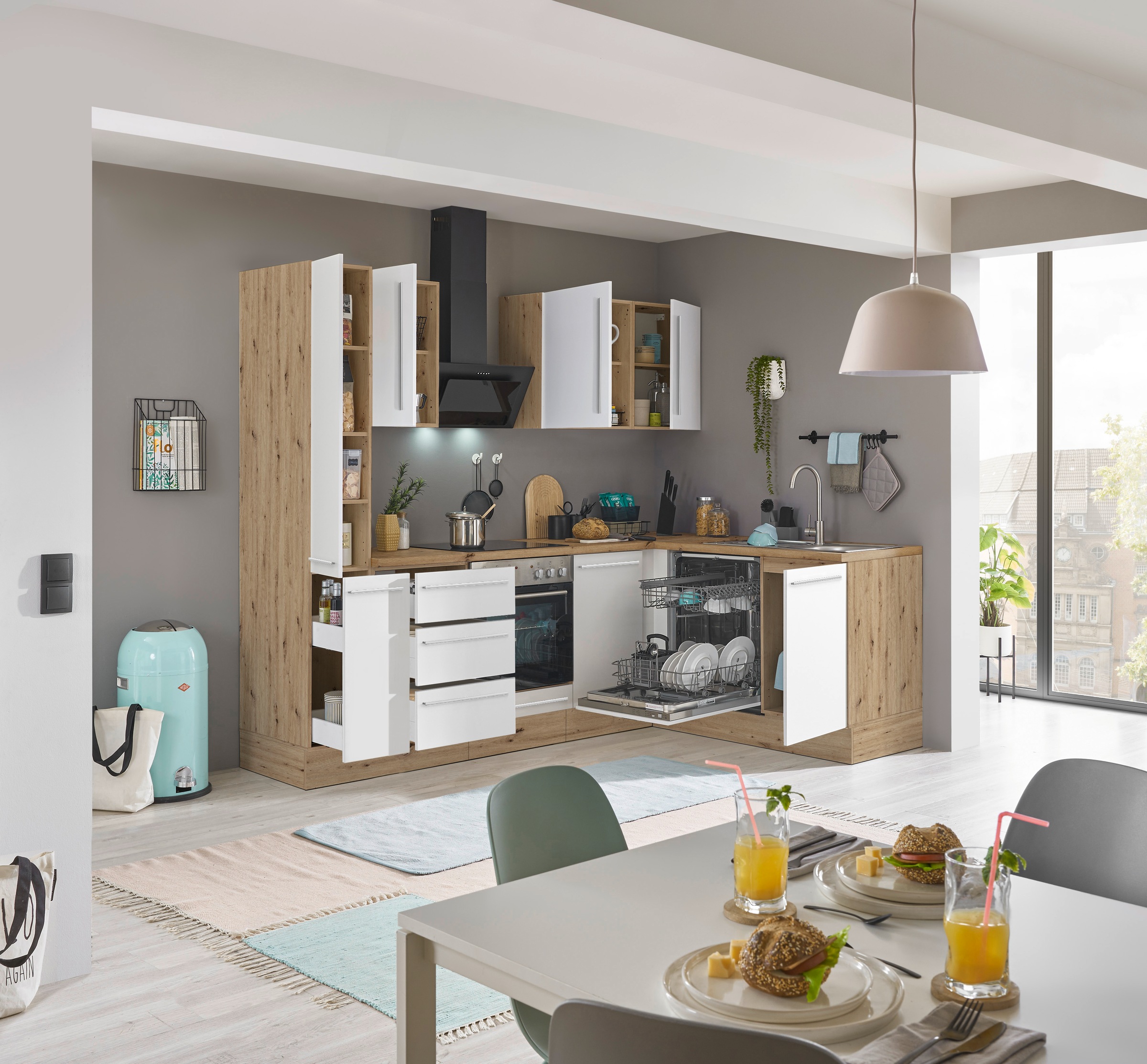 KOCHSTATION Winkelküche »Florida, Stellbreite 250x165 cm« wahlweise mit E-Geräten, mit Softclose für Türen und Schubkästen