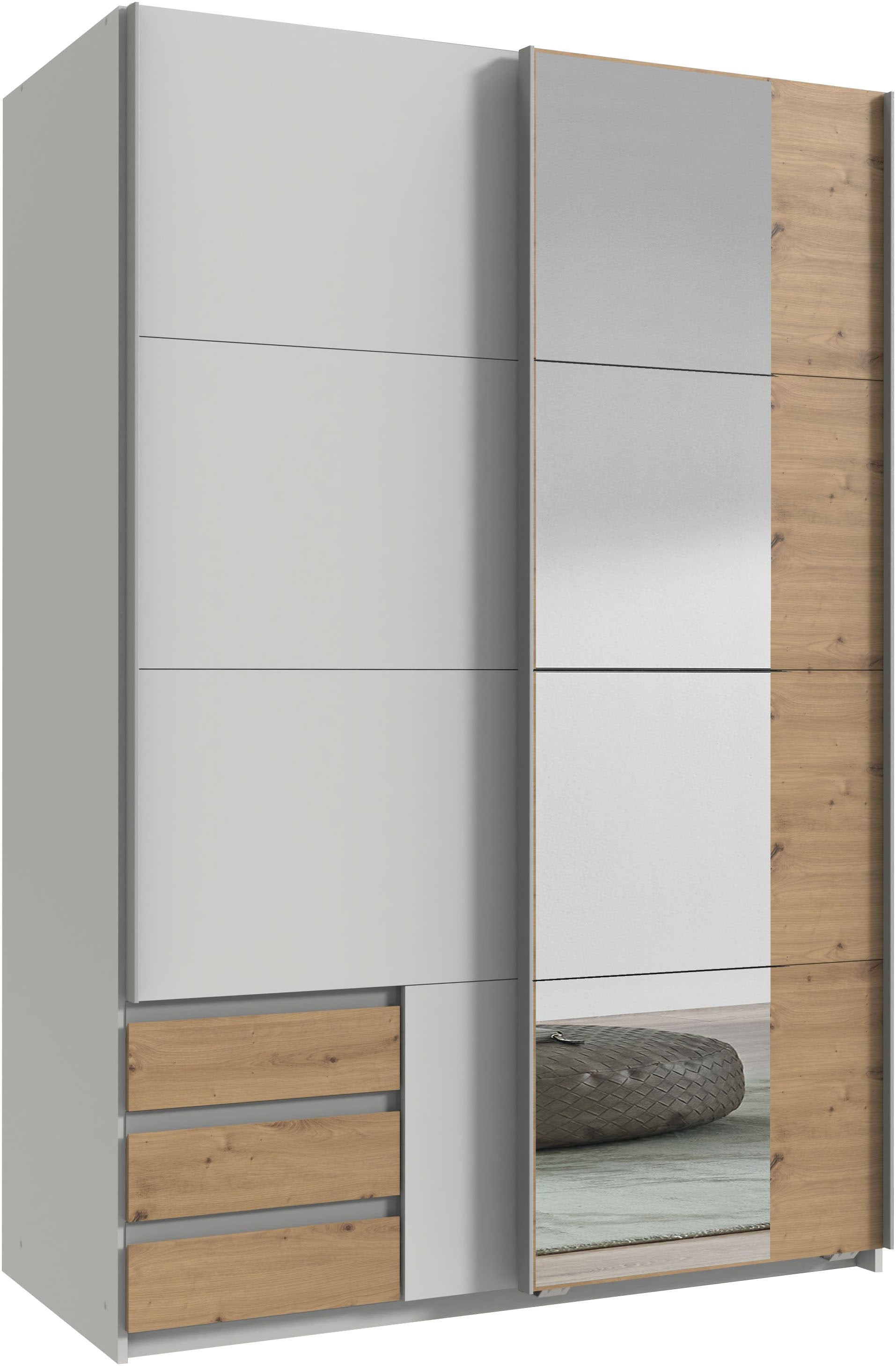 Wimex Schwebetürenschrank "Emden moderner Kleiderschrank mit Spiegel und Schubladen" Schlafzimmer Schrank Garderobenschrank mit Schwebetüren Topseller