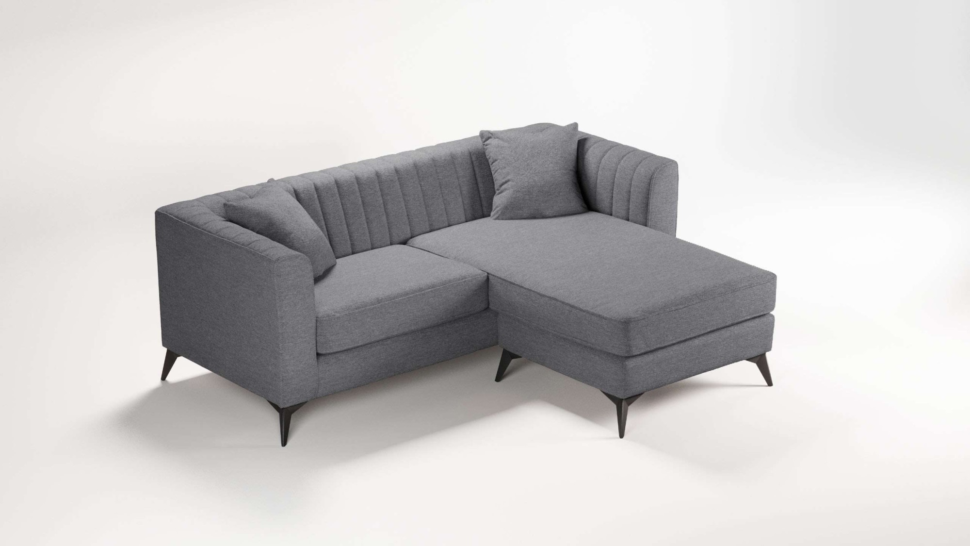 Places of Style Ecksofa »MATTHEW L-Form ideal für kleine Räume, Maße B/T/H: 201/162/74 cm«, elegantes Designsofa, feine Steppung im Rücken, incl. Zierkissen