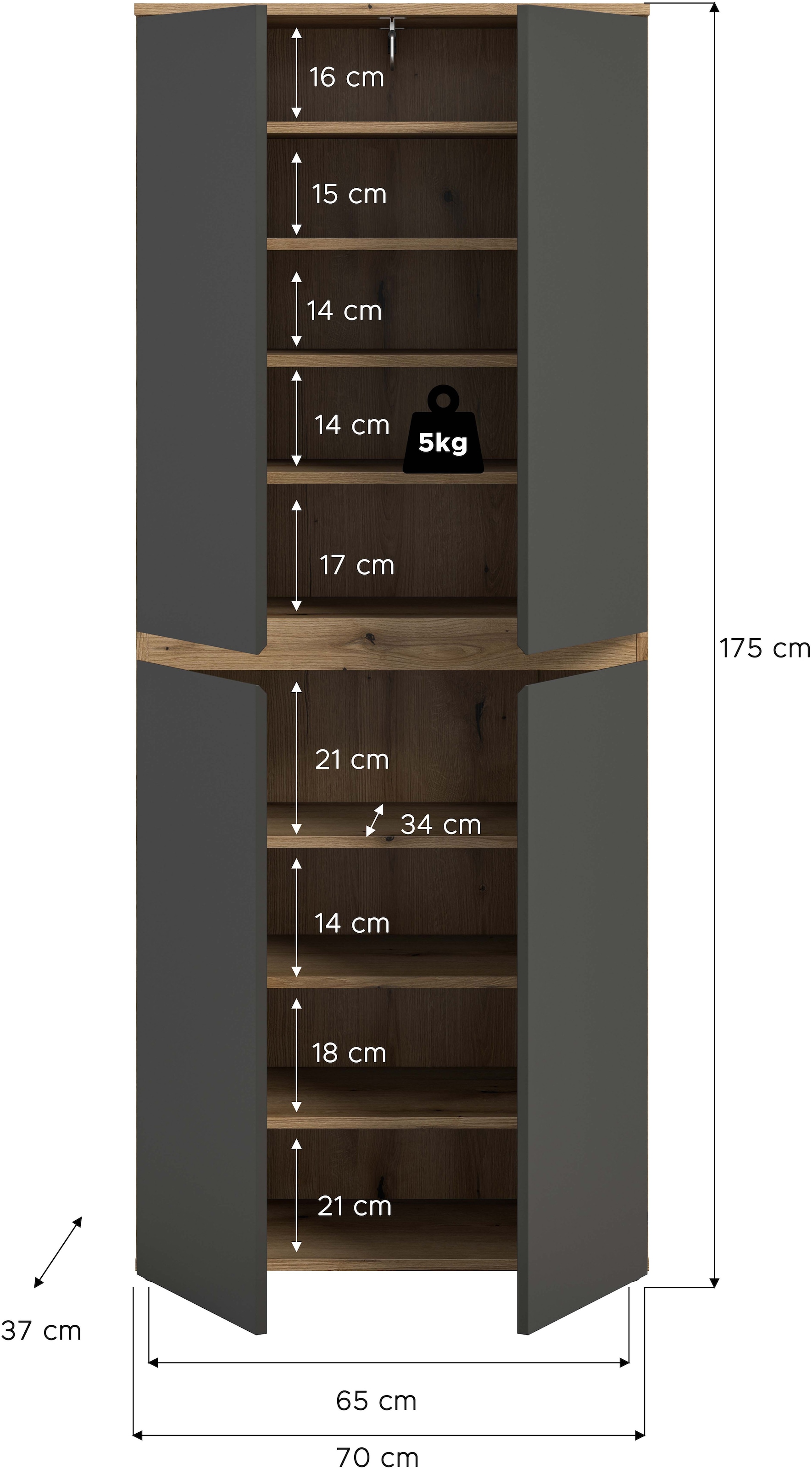 Home affaire Mehrzweckschrank »CIPELA, 70x175 cm, viel Stauraum, variable Einlegeböden, Kleiderstange« in vielen verschiedenen Trendfarben verfügbar, 1 Stk. tlg. Schuhschrank, Kleiderschrank, Universalschrank, Aktenschrank, Schrank