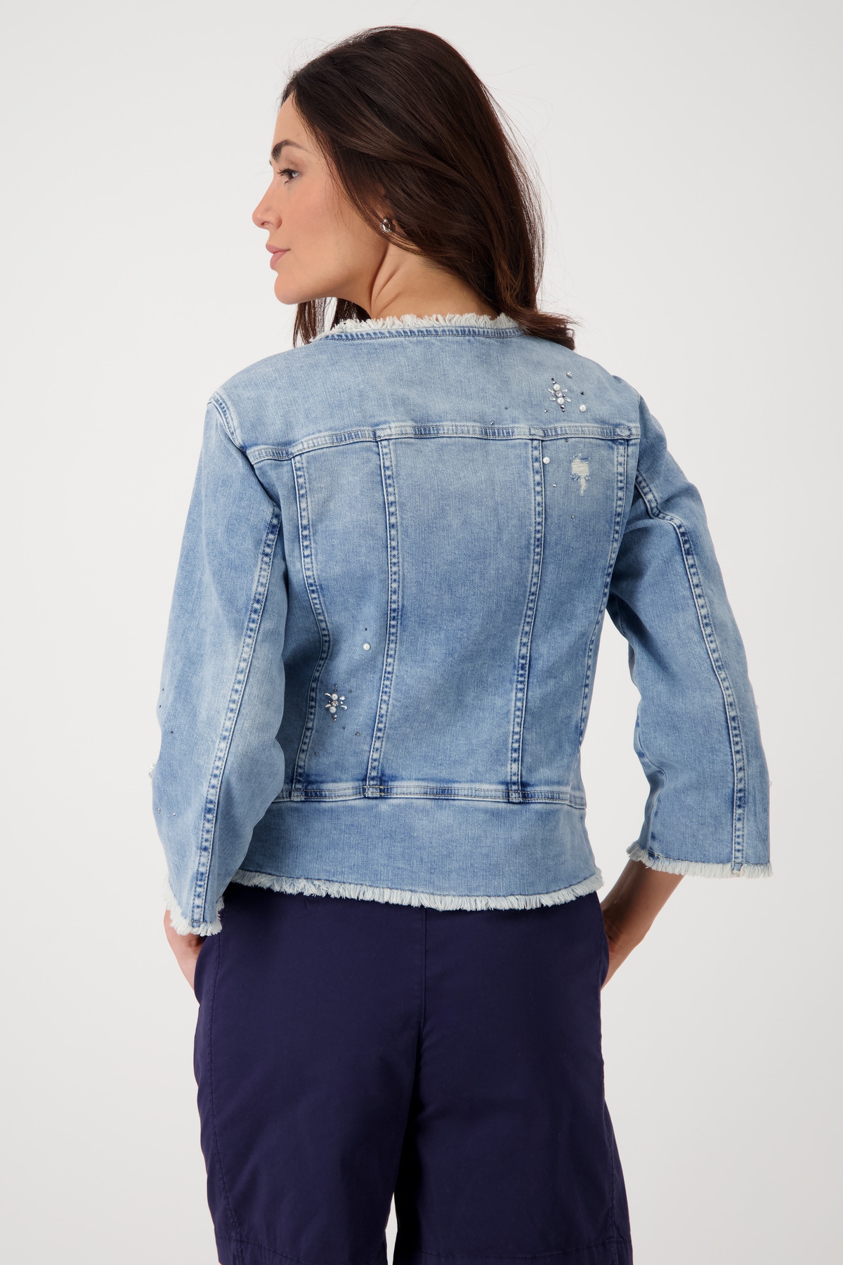 Monari Jeansblazer »Jacke Jeans Strass«, Mit Rundhalsausschnitt