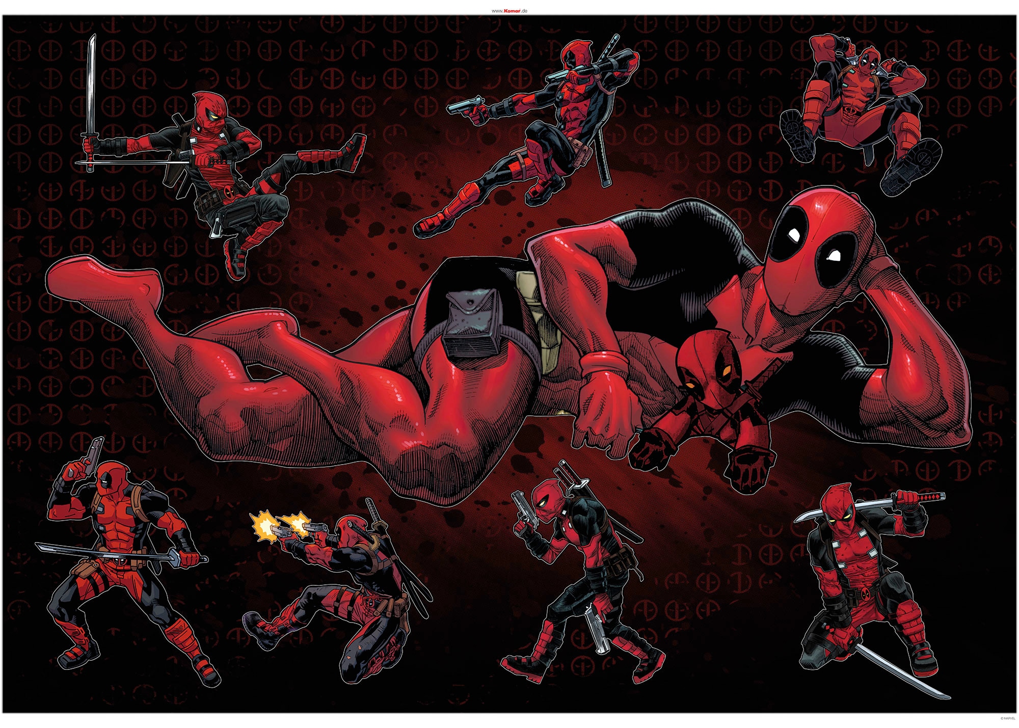 Komar Wandtattoo "Deadpool Posing", (8 St.), 100x70 cm (Breite x Höhe), selbstklebendes Wandtattoo