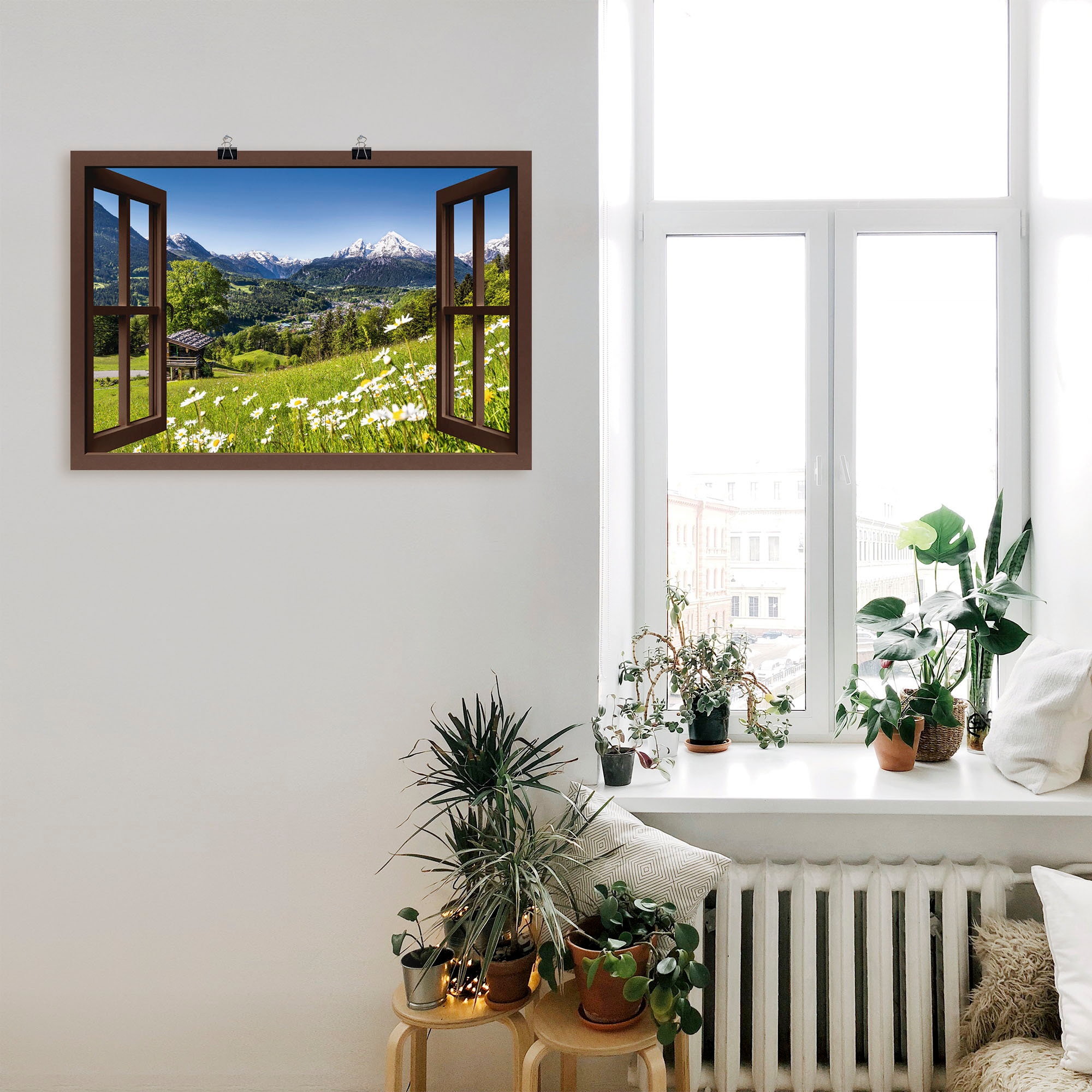 Artland Wandbild »Fensterblick Bayerischen Alpen«, Berge, (1 St.), als Alubild, Outdoorbild, Leinwandbild, Poster, Wandaufkleber