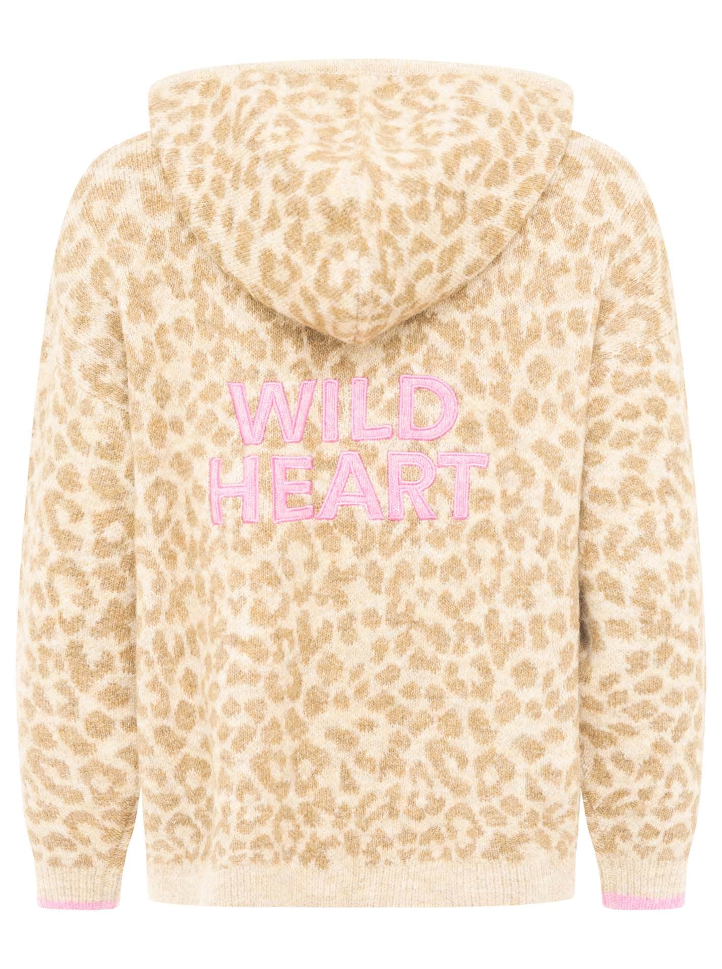 Zwillingsherz Strickpullover »"WILD HEART"« Leomuster, Kapuze, Statement Schriftzug, farbige Akzente, oversize