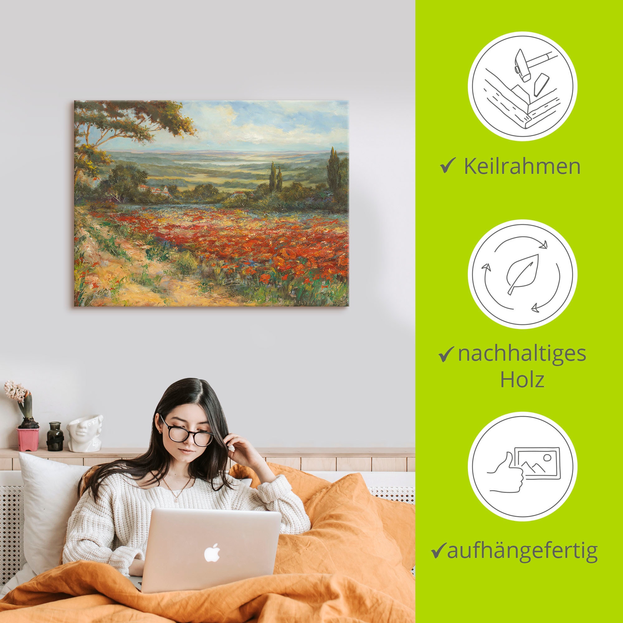 Artland Wandbild »Weg am Mohnfeld«, Wiesen & Bäume, (1 St.), als Leinwandbild, Poster in verschied. Größen
