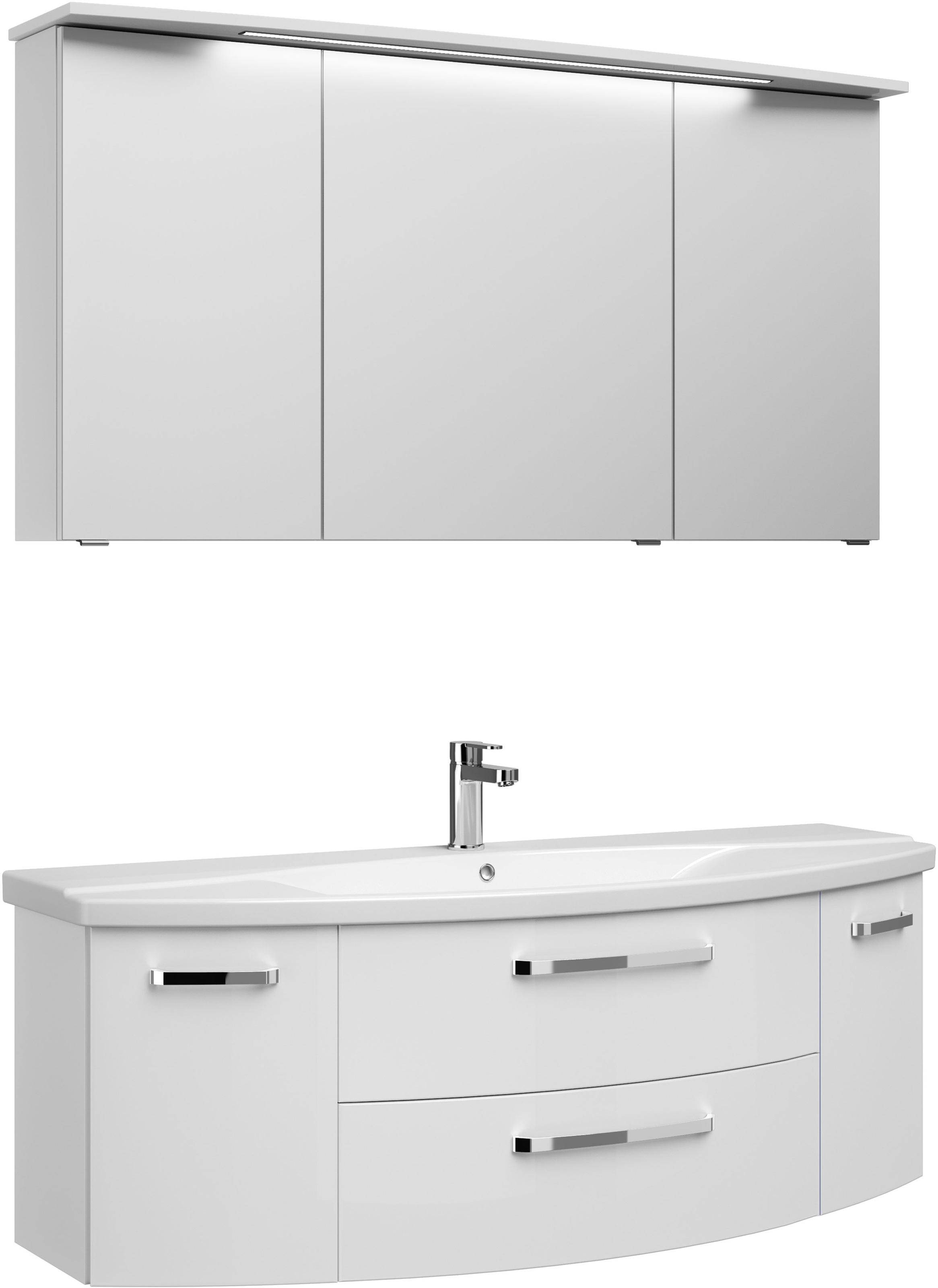 Saphir Badmöbel-Set »Serie 4010 2-teilig Keramik-Waschtisch mit LED-Spiegelschrank«, (Set), Badezimmer Set 144 cm breit, inkl. Türdämpfer, 5 Türen, 2 Schubladen