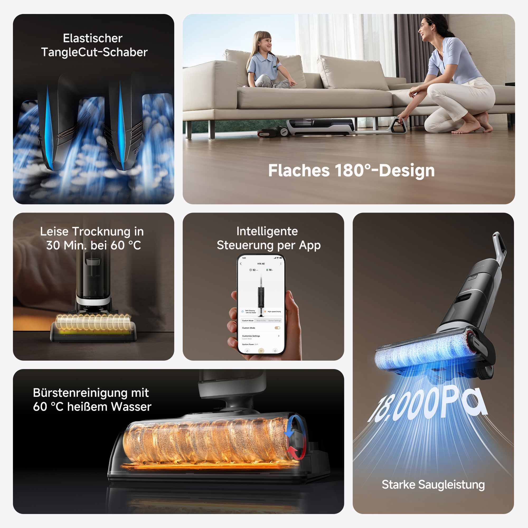 Dreame Nass-Trocken-Sauger »Dreame H14 Tangle Cut mit 18.000 Pa Saugkraft« Flexible und gründliche 180° Reinigung