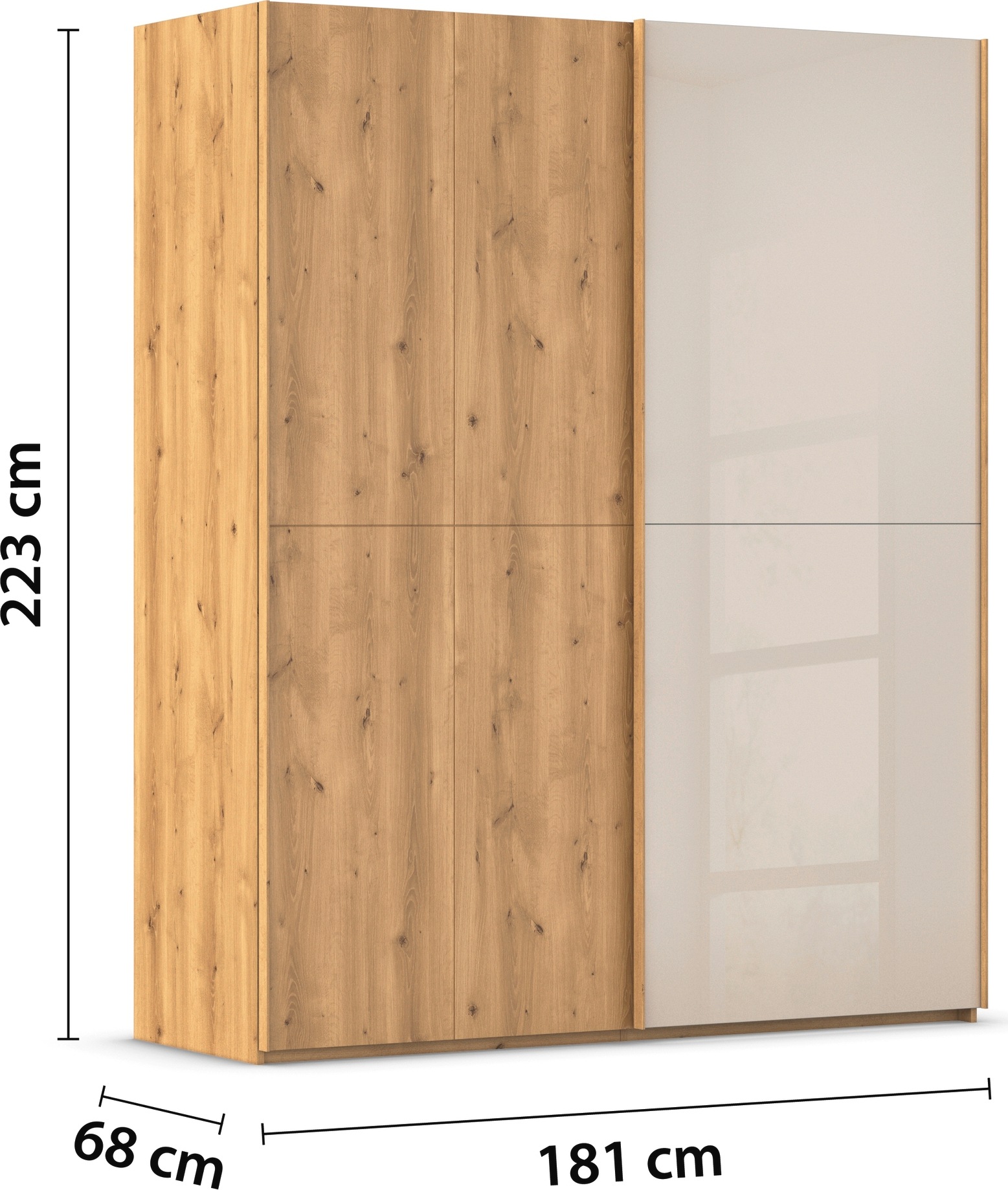 rauch Schwebetürenschrank »Kleiderschrank Schrank Garderobe Schlafzimmerschrank SCALE-WOOD«, edle geteilte Front in massiver Asteiche mit Glastüren MADE IN GERMANY