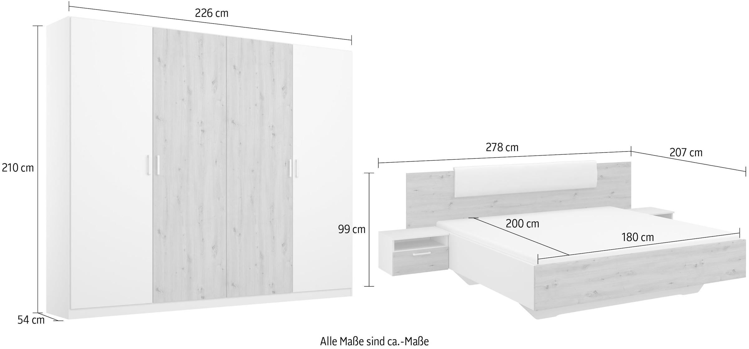 rauch Schlafzimmer-Set »Miro«, Drehtürenschrank in 2 Breiten, Bett in 2 Größen und 2 Hängenachttische