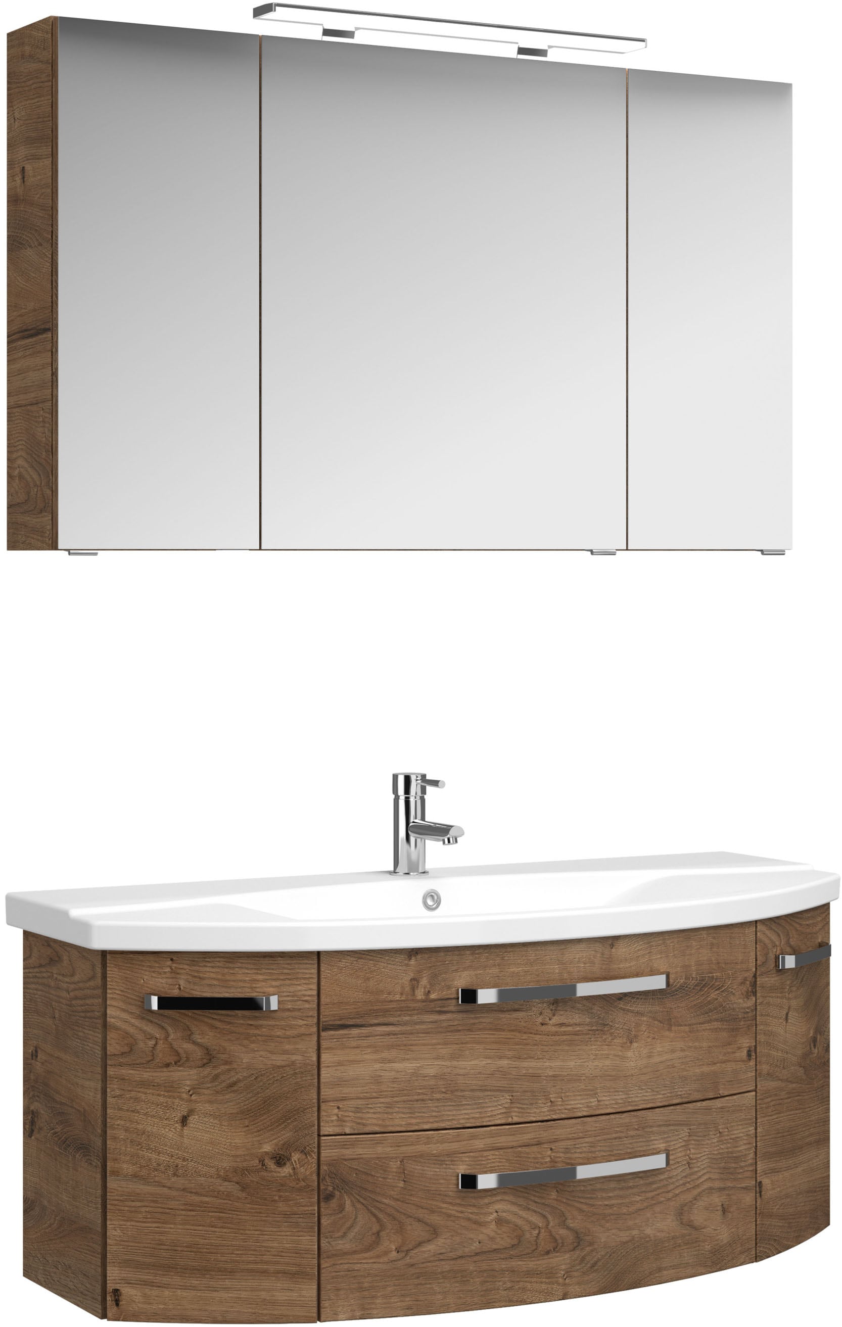 Saphir Badmöbel-Set »Serie 4010 2-teilig Keramik-Waschtisch mit LED-Spiegelschrank«, (Set), Badezimmer Set 120,5 cm breit, inkl. Türdämpfer, 5 Türen, 2 Schubladen