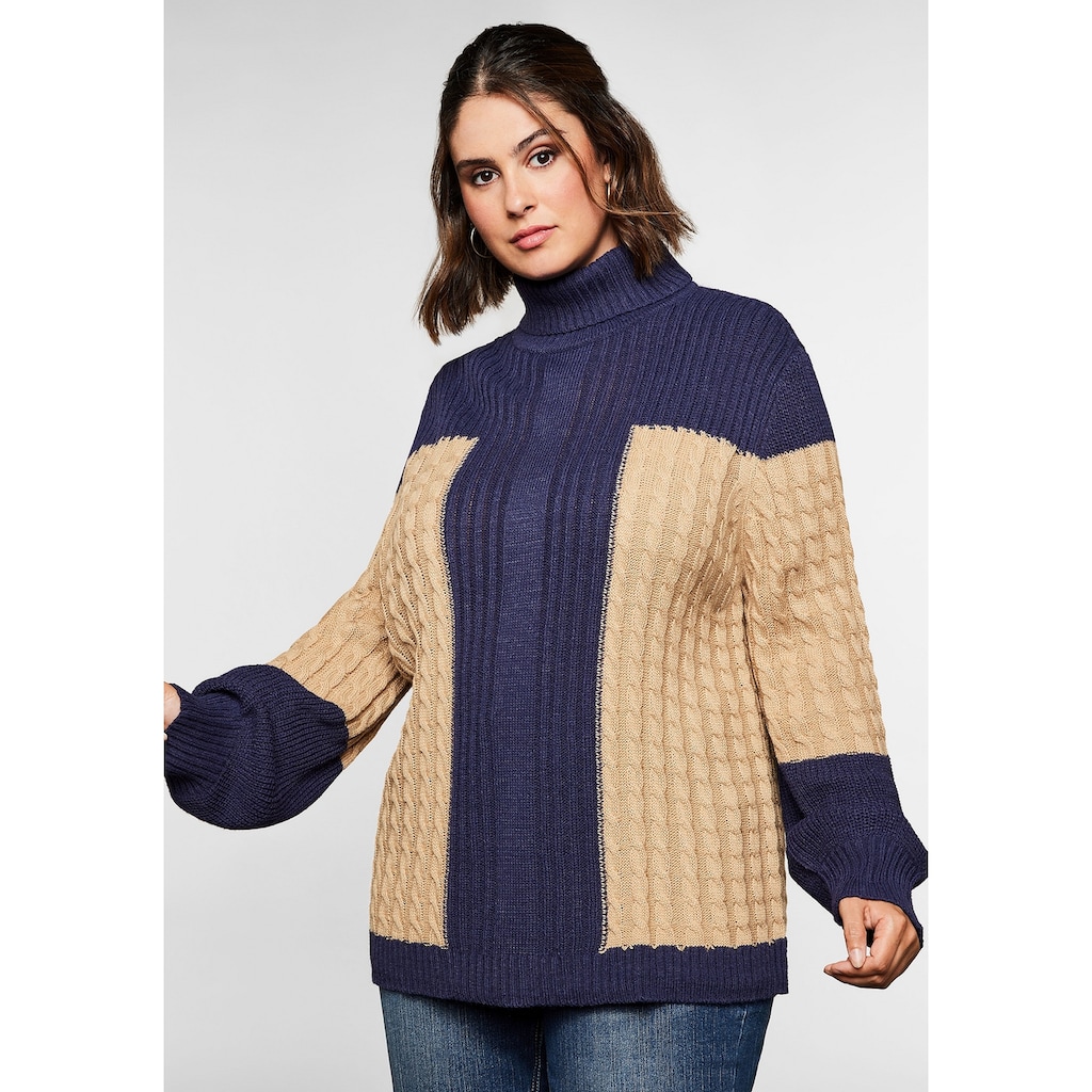 Damenmode Pullover Sheego Rollkragenpullover »Pullover«, mit verschiedenen Strickarten lila