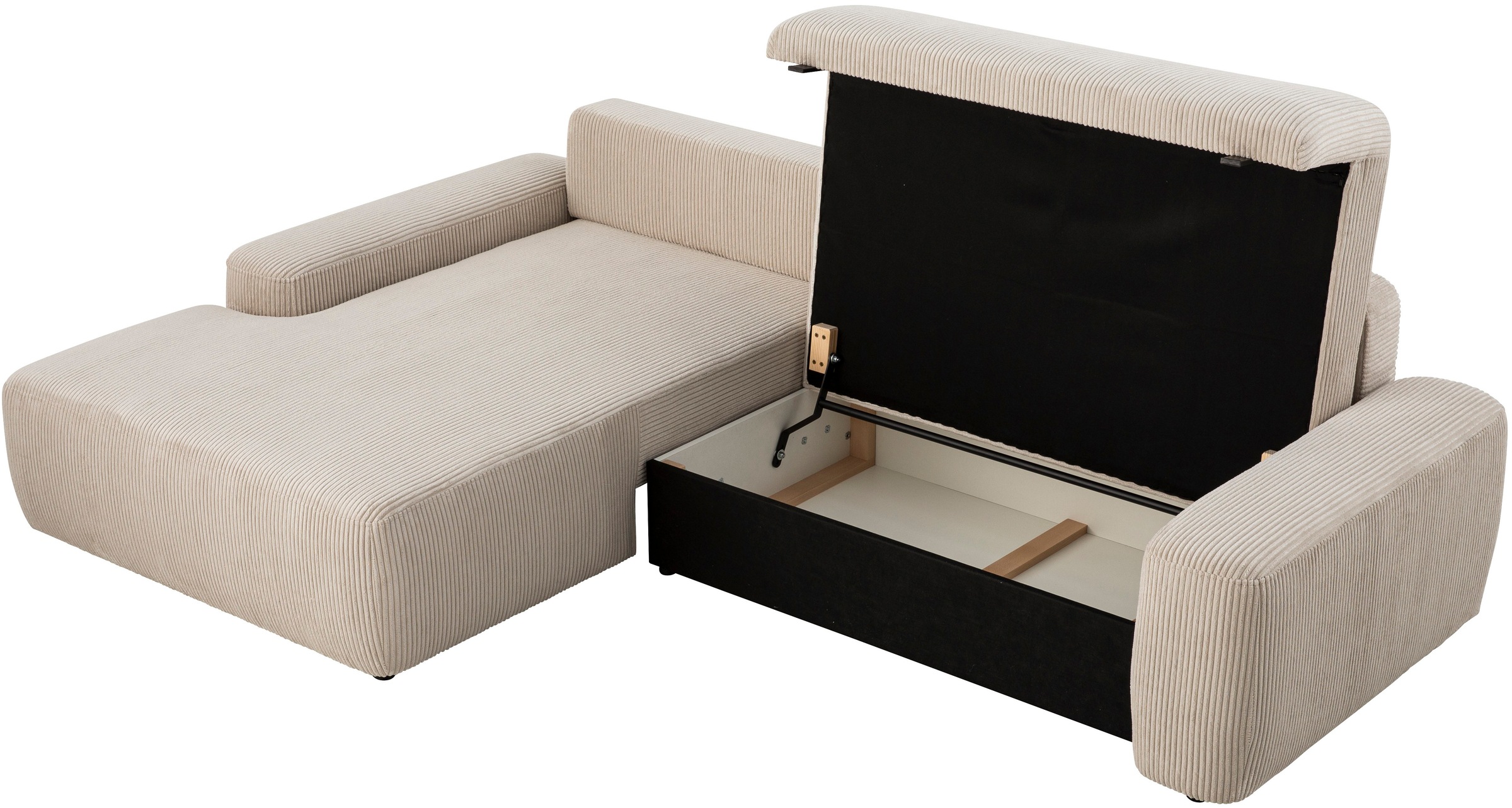 INOSIGN Ecksofa »TORGE (264cm), Schlafsofa in Cord, Samtvelours o Struktur fein, L-Form«, Schlaffunktion, Bettkasten, Liegefläche: 125/210 cm