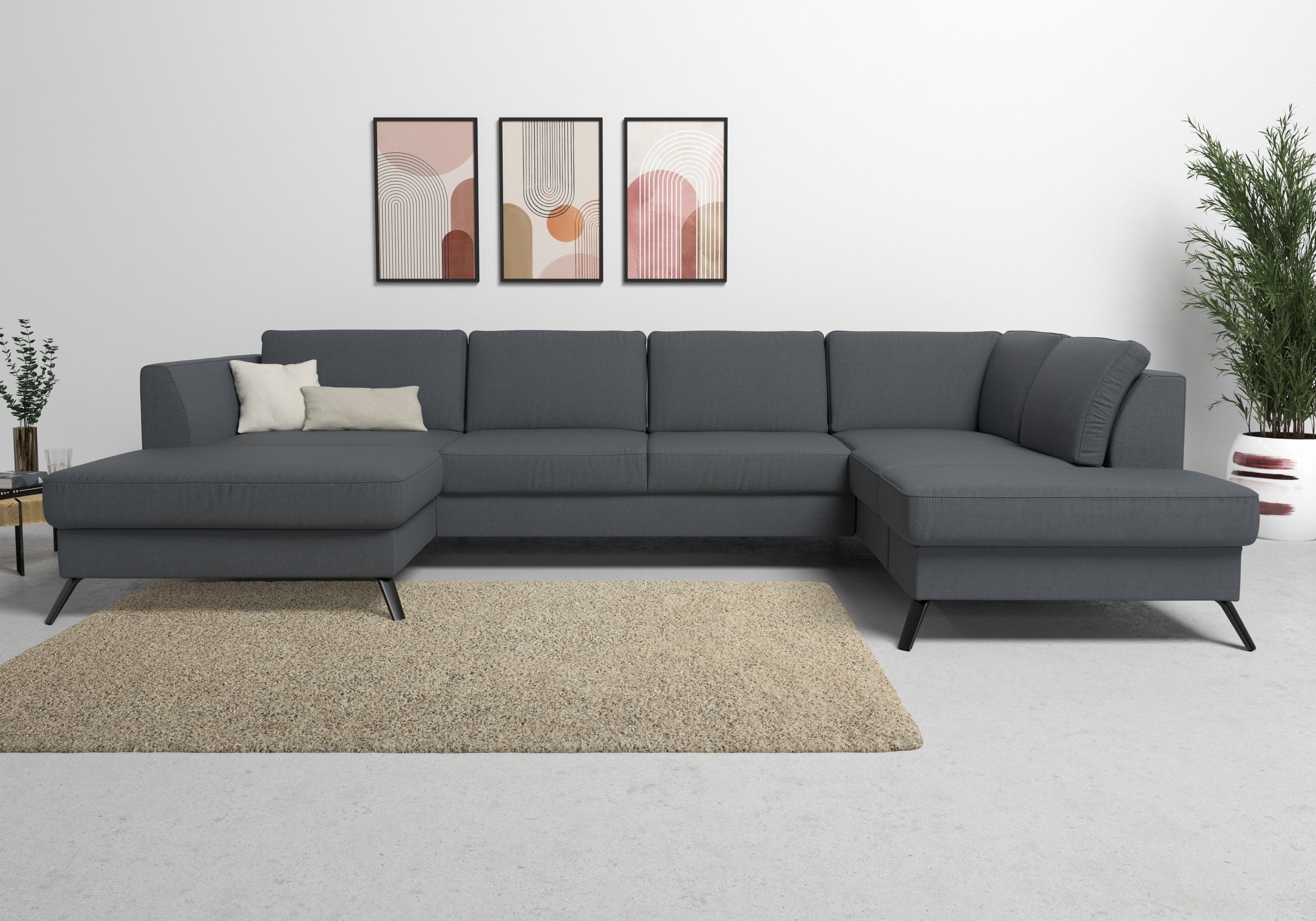 sit&more Wohnlandschaft »Olsen U-Form«, inklusive Sitztiefenverstellung, wahlweise mit Bettfunktion, 15cm hoch