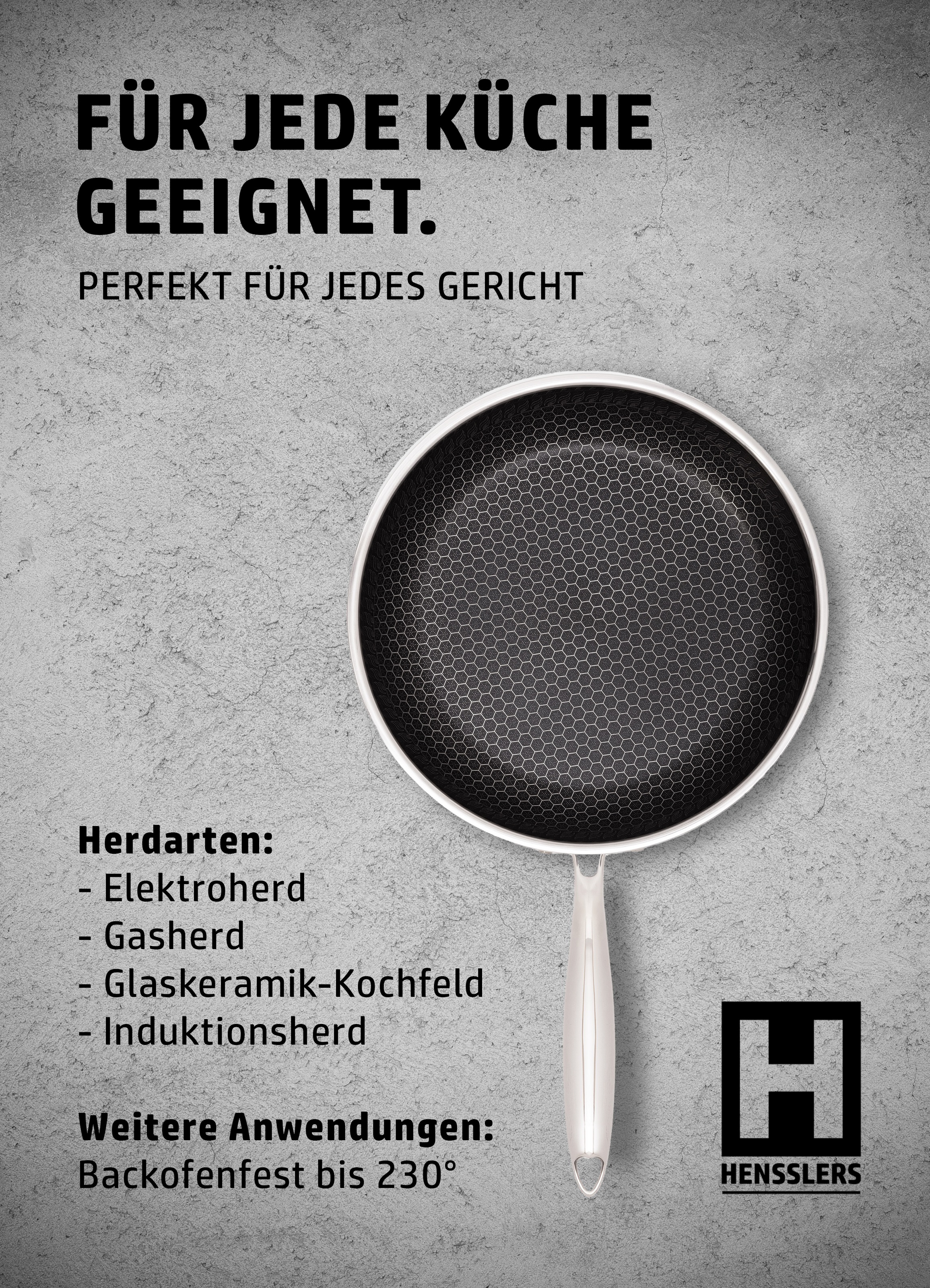 HENSSLERS Pfannen-Set »HENSSLERS Bratpfannen-Set, Ø 24 und 28 cm, inkl. Deckel«, Edelstahl, (4 tlg.), mit Wabenstruktur