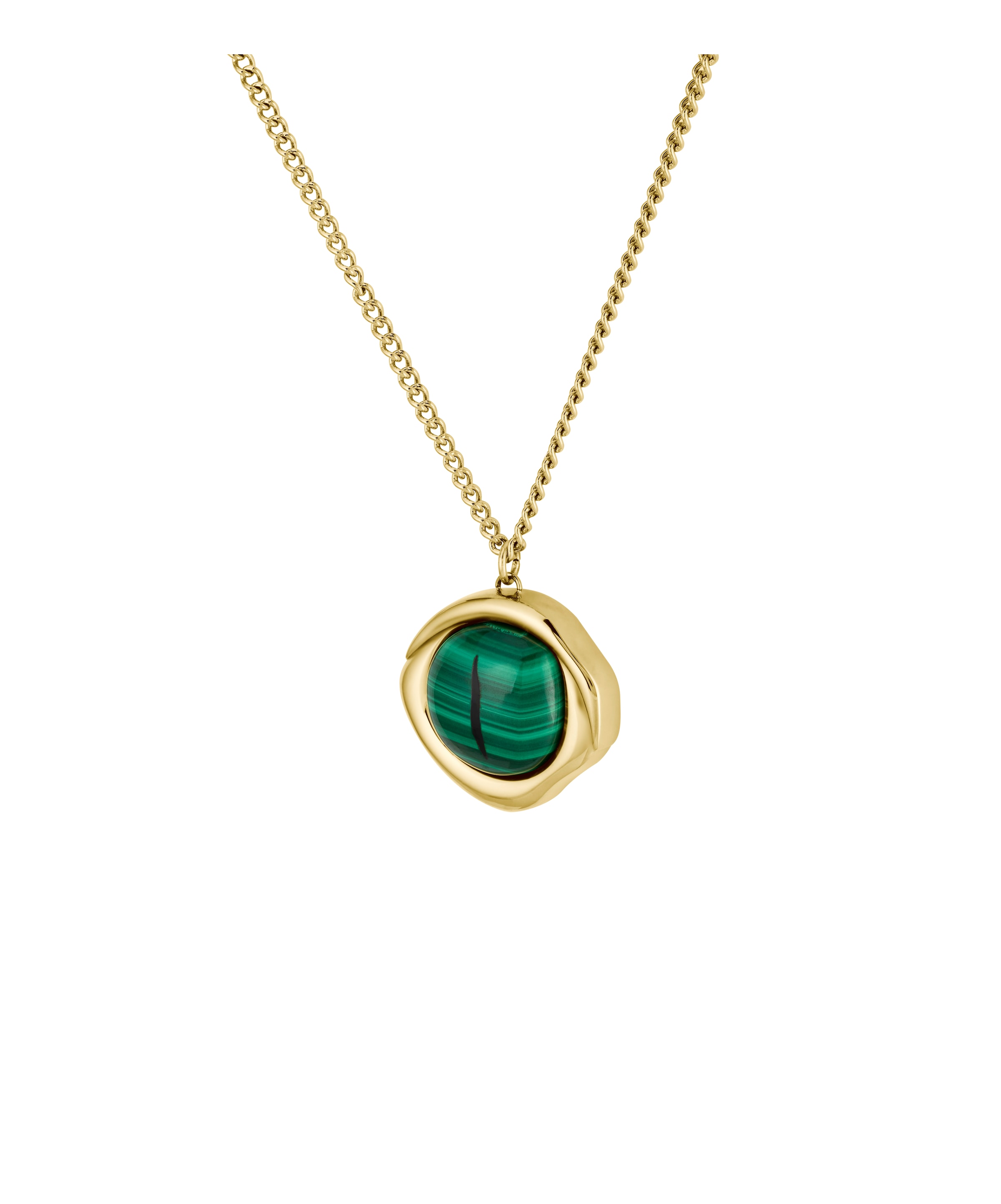 Kette mit Anhänger LACOSTE "Fashion Show", gelbgoldfarben, grün, Halsketten, Damen, Edelstahl, L: 61 B: 2mm, mit Malachit, B:2mm