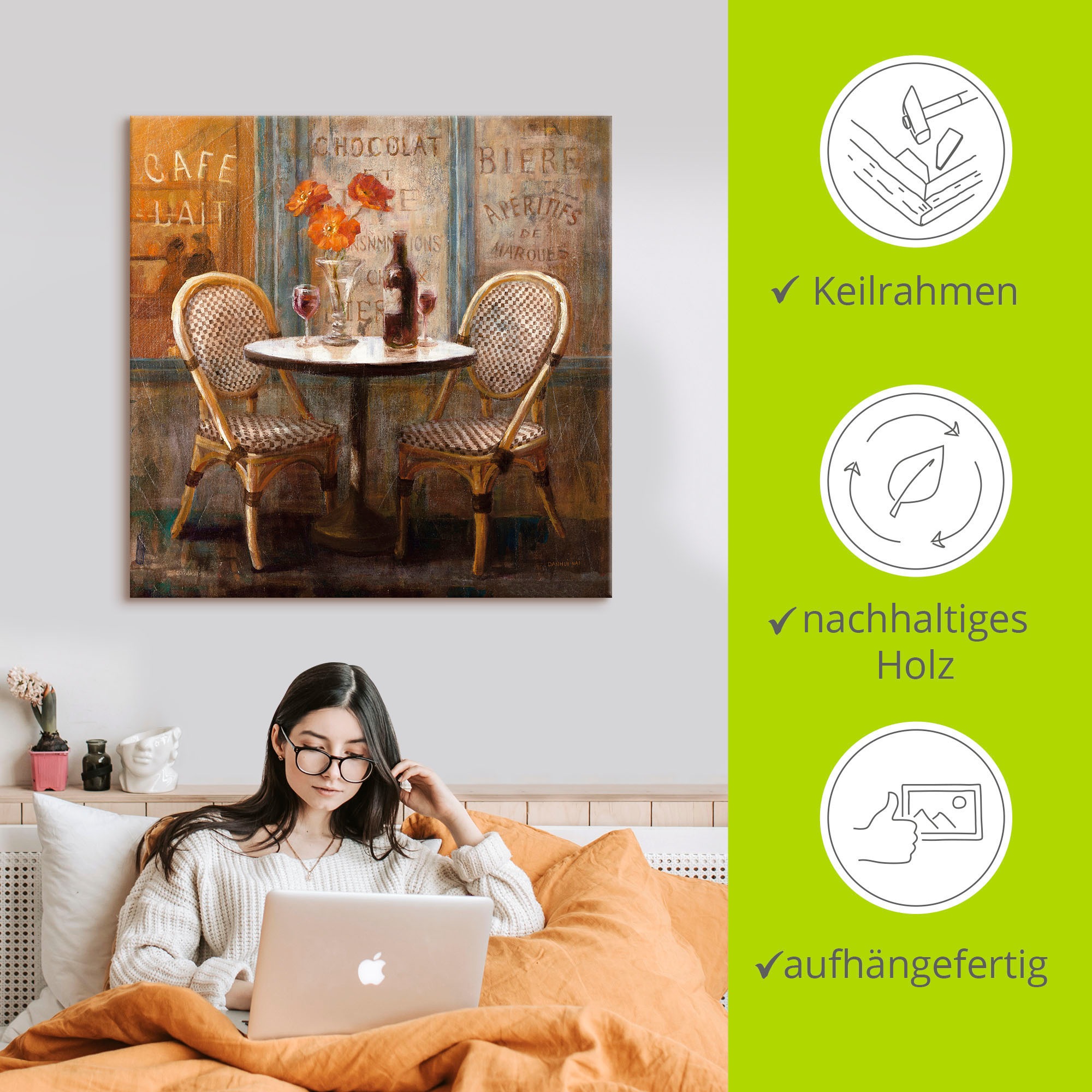 Artland Wandbild »Triff mich im Cafe I« Restaurant & Cafés 1 Stk. tlg. auf Holzrahmen gespannt