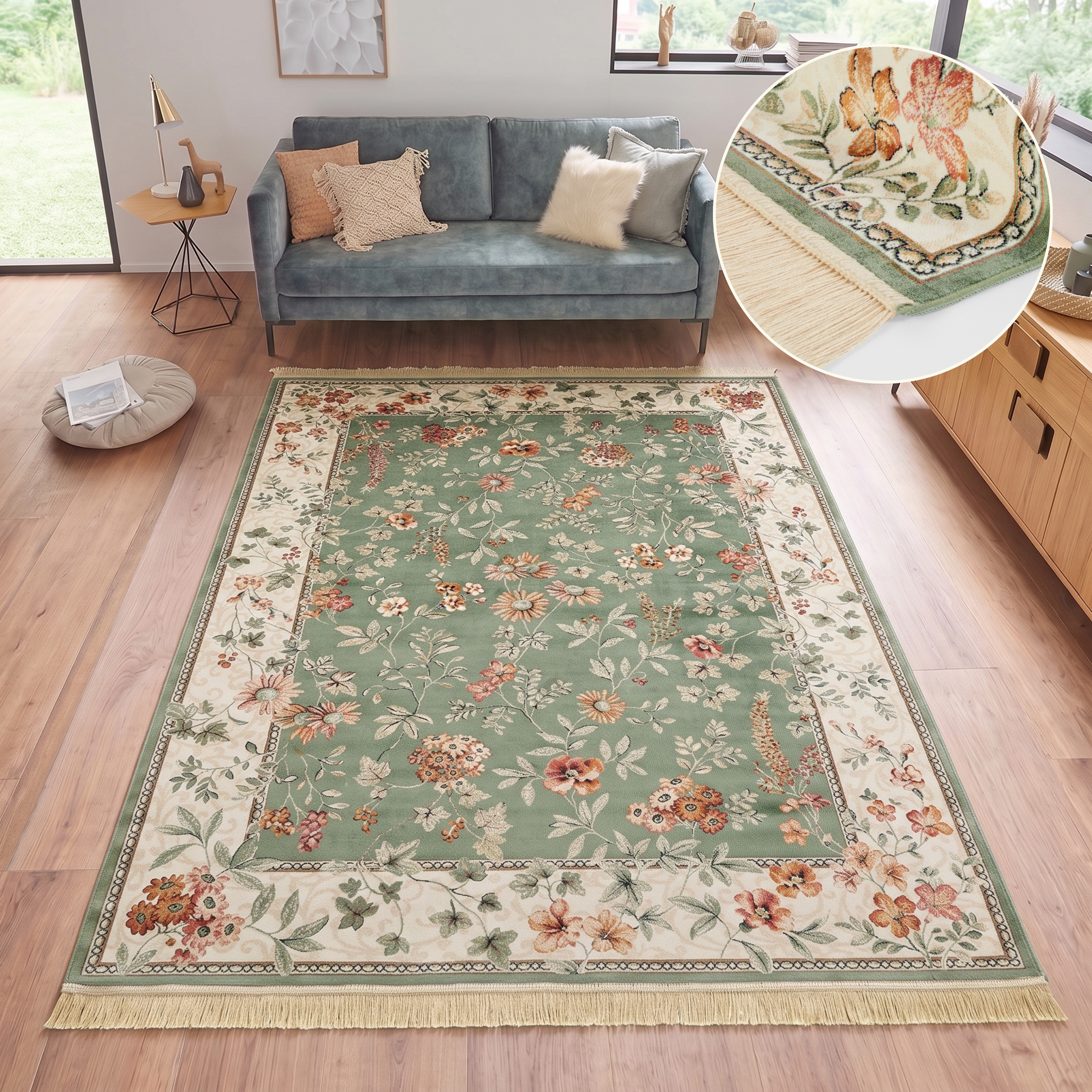 HANSE Home Teppich "Orient Flowers" rechteckig 5 mm Höhe Kurzflor mit Fransen, Orient, Wohnzimmer, Schlafzimmer, Esszimmer
