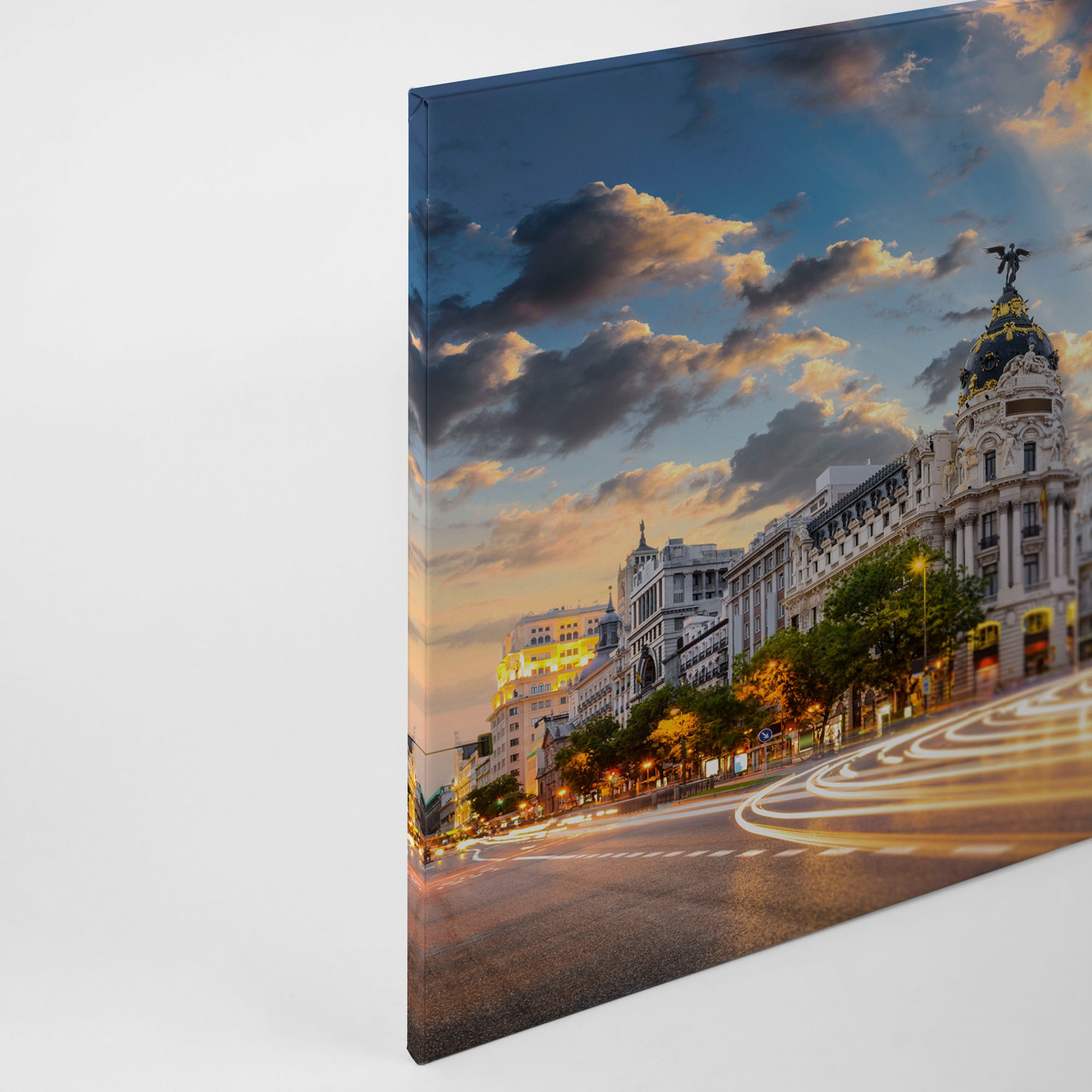 A.S. Création Leinwandbild »Gran Via«, Kunst-Gemälde-Kinder, (1 St.), Madrid Keilrahmen Großstadt Spanien Leinwand-Bild Wohnzimmer modern