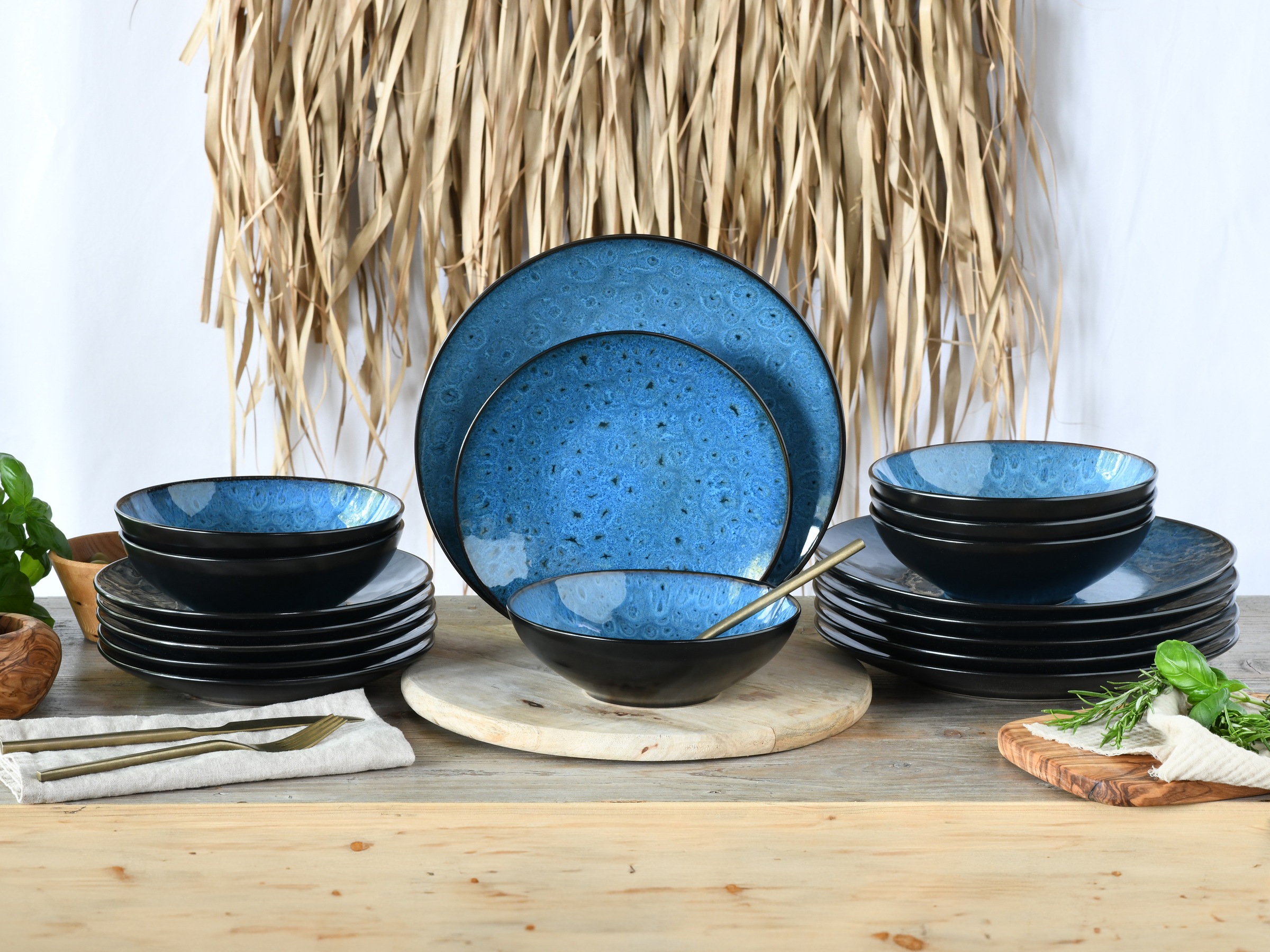 CreaTable Teller-Set »Capri, Tellerset 18-tlg«, (Set, 18 tlg.), Reaktivglasur