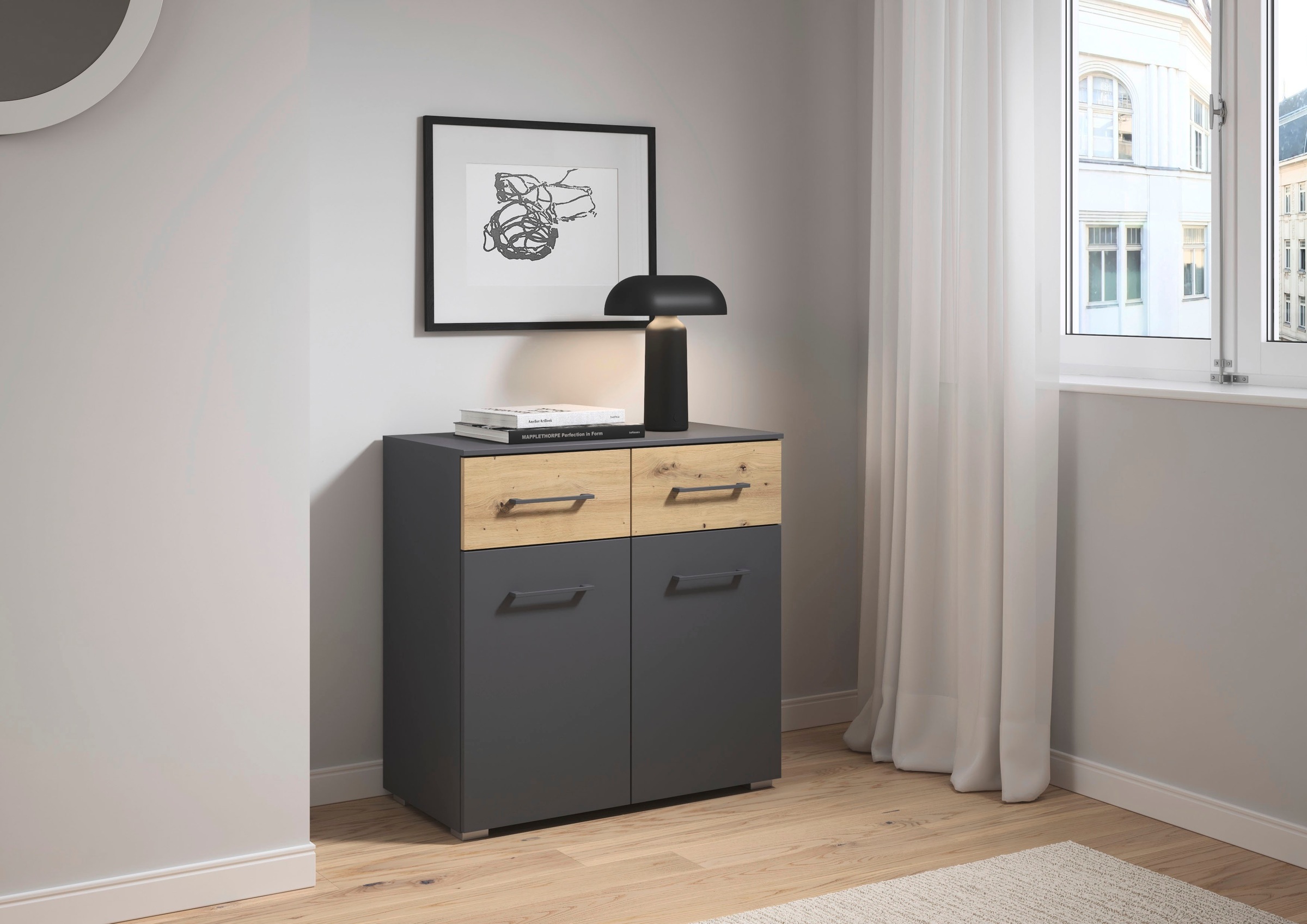 rauch Kombikommode »Sideboard Kommode Schubladenkommode Türenkommode BOSTON-EXTRA« B/H/T: 80/81/42 cm,  mit 2 geräumigen Schubladen, Einlegeboden verstellbar MADE IN GERMANY