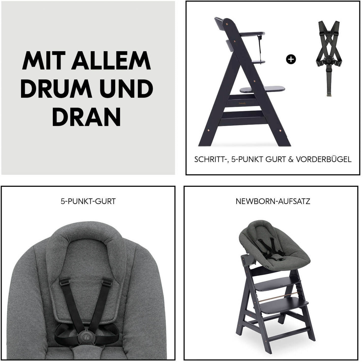 Hauck Hochstuhl »Alpha Newborn Set Plus, Dark Grey«, mit Newborn Aufsatz; FSC® - schützt Wald - weltweit