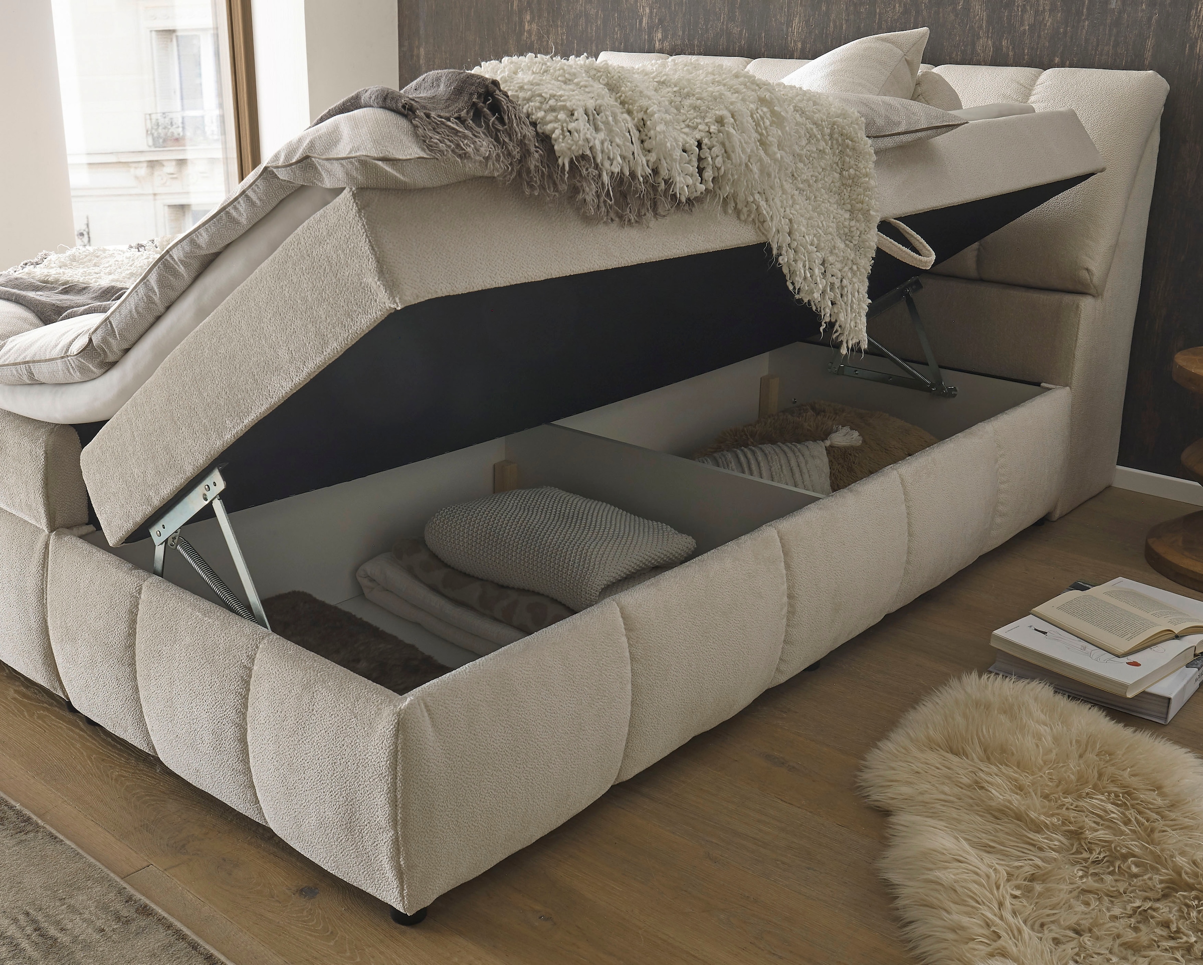 ED EXCITING DESIGN Boxbett »Valencia«, inkl. Bettkasten und Stauraum im Kopfteil