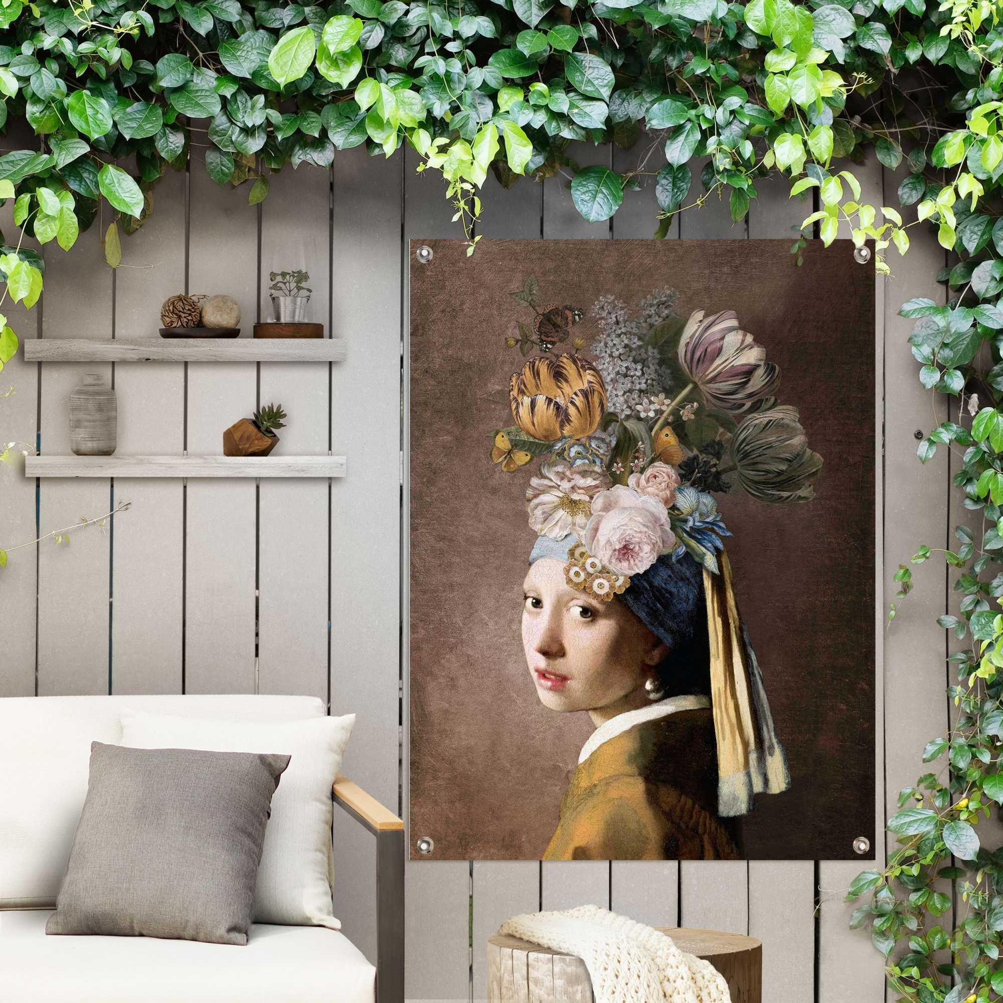 für oder Balkon Reinders! bestellen | »Vermeer mit Garten Blumenmädchen BAUR Poster Outdoor Perlenohrring«, dem