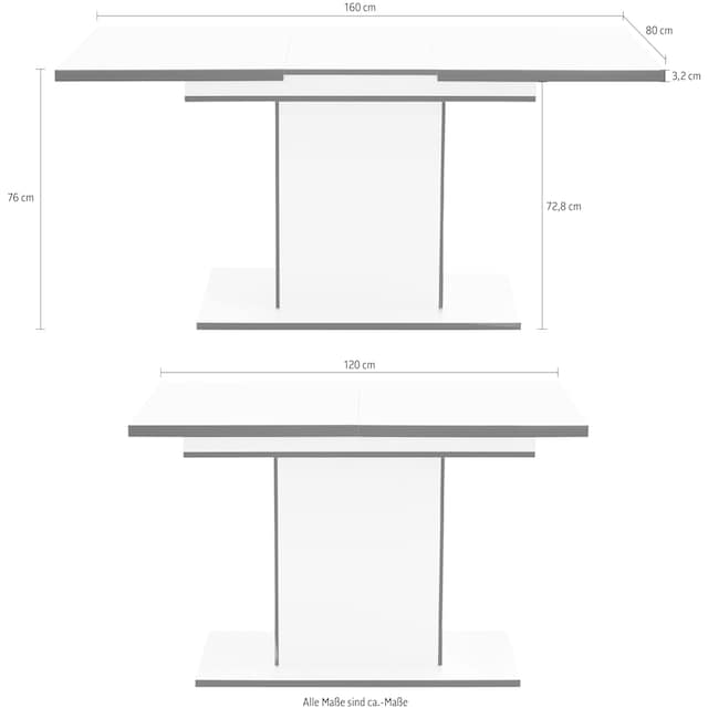 HELA Esstisch »Ariana«, durch innenliegende Einlegeplatten ausziehbar 120-160  cm kaufen | BAUR