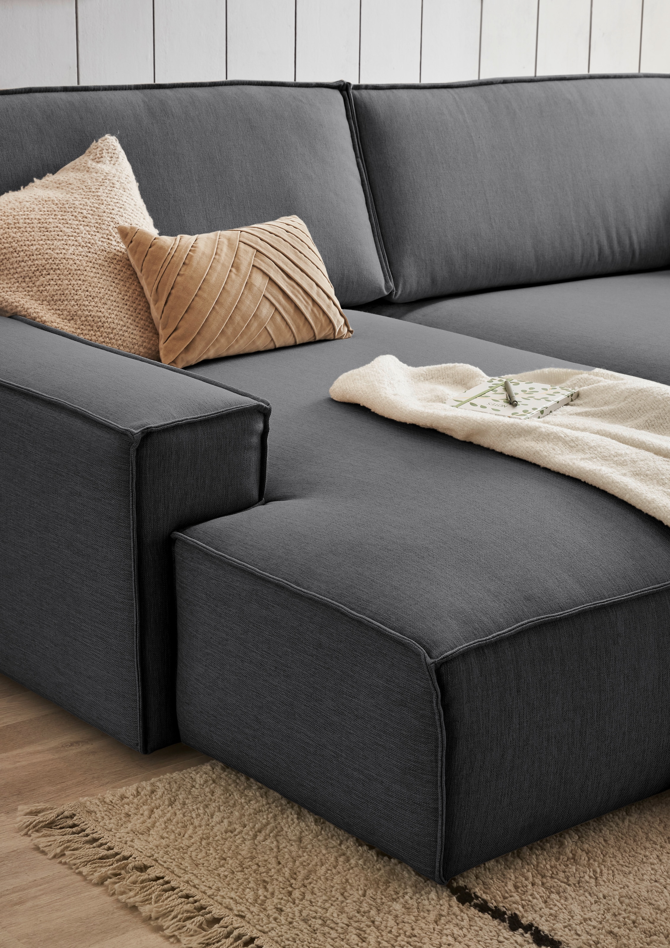 Home affaire Ecksofa »NEU: SHERWOODL XXL 284, Big-Sofa L-Form, tiefe Sitzfläche 95 cm, Cord,«, Leinenoptik, Recamiere rechts/links, auch als Schlafsofa stellbar
