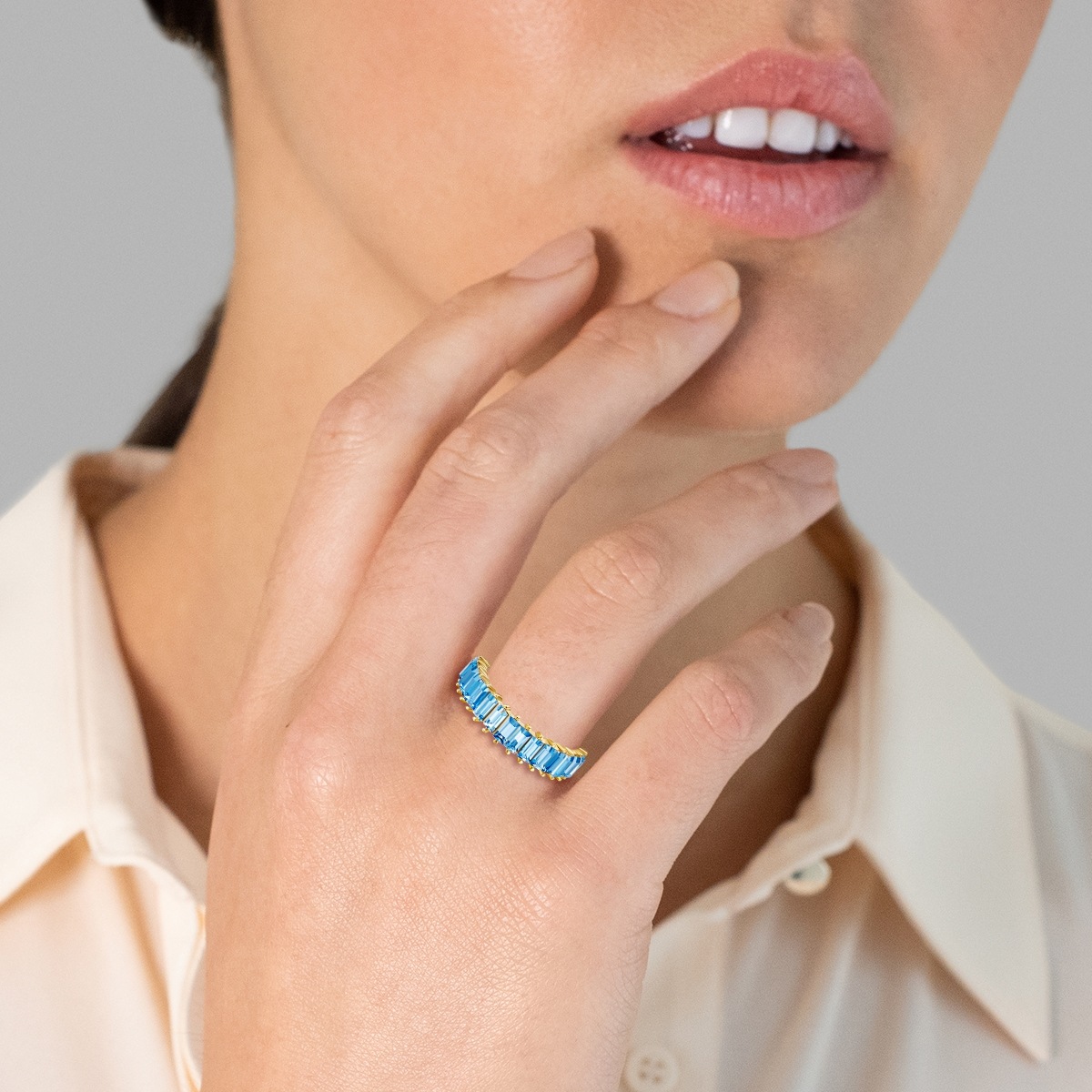 Yokoamii Fingerring »Y88« Ring gelbgold Kristall blau