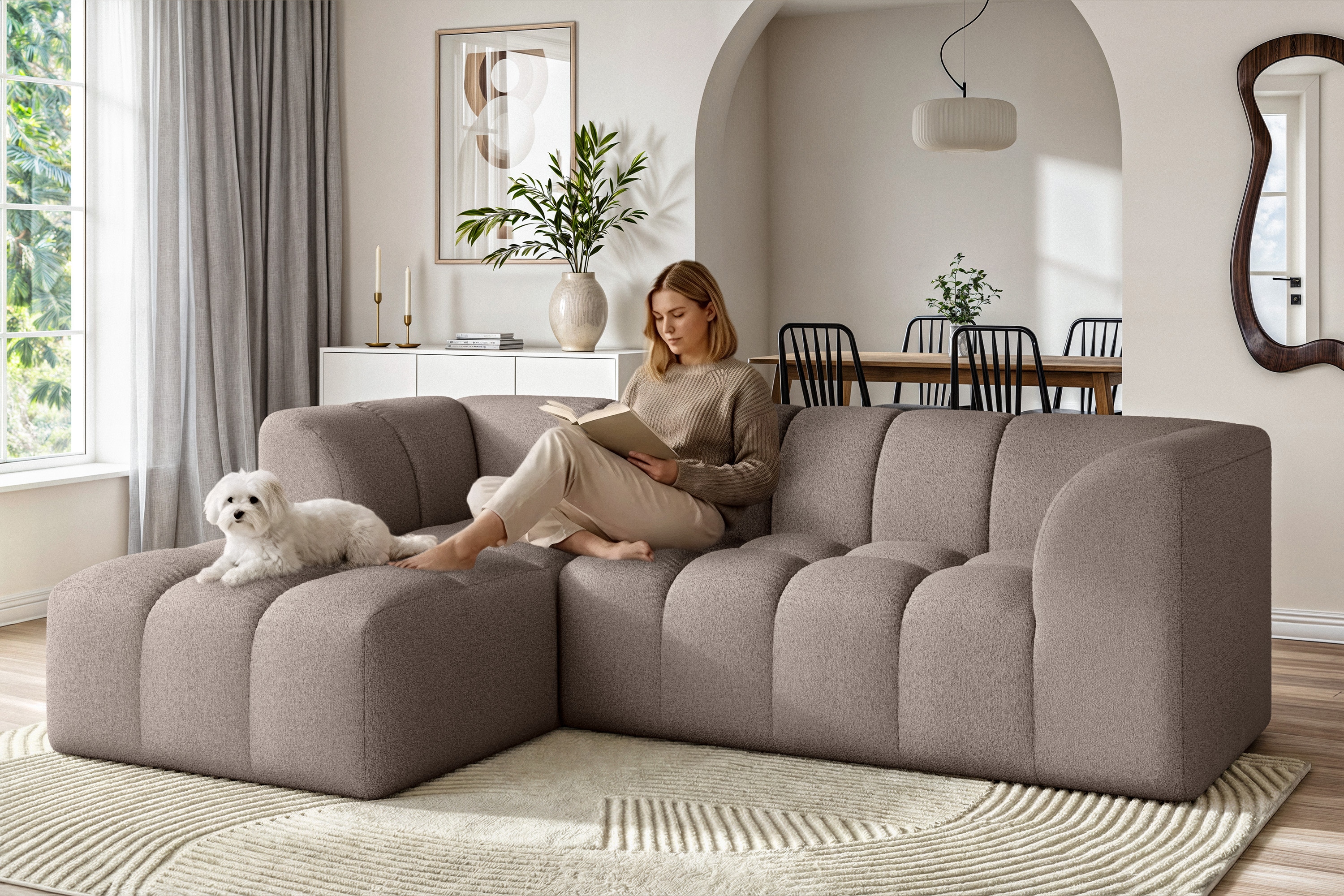 OTTO home Ecksofa "TUURE L-Form, Verlässliche Qualität, moderne Steppung, Breite 255cm" Bubble Optik, moderne Steppung, hoher Sitzkomfort, Wellenunterfederung