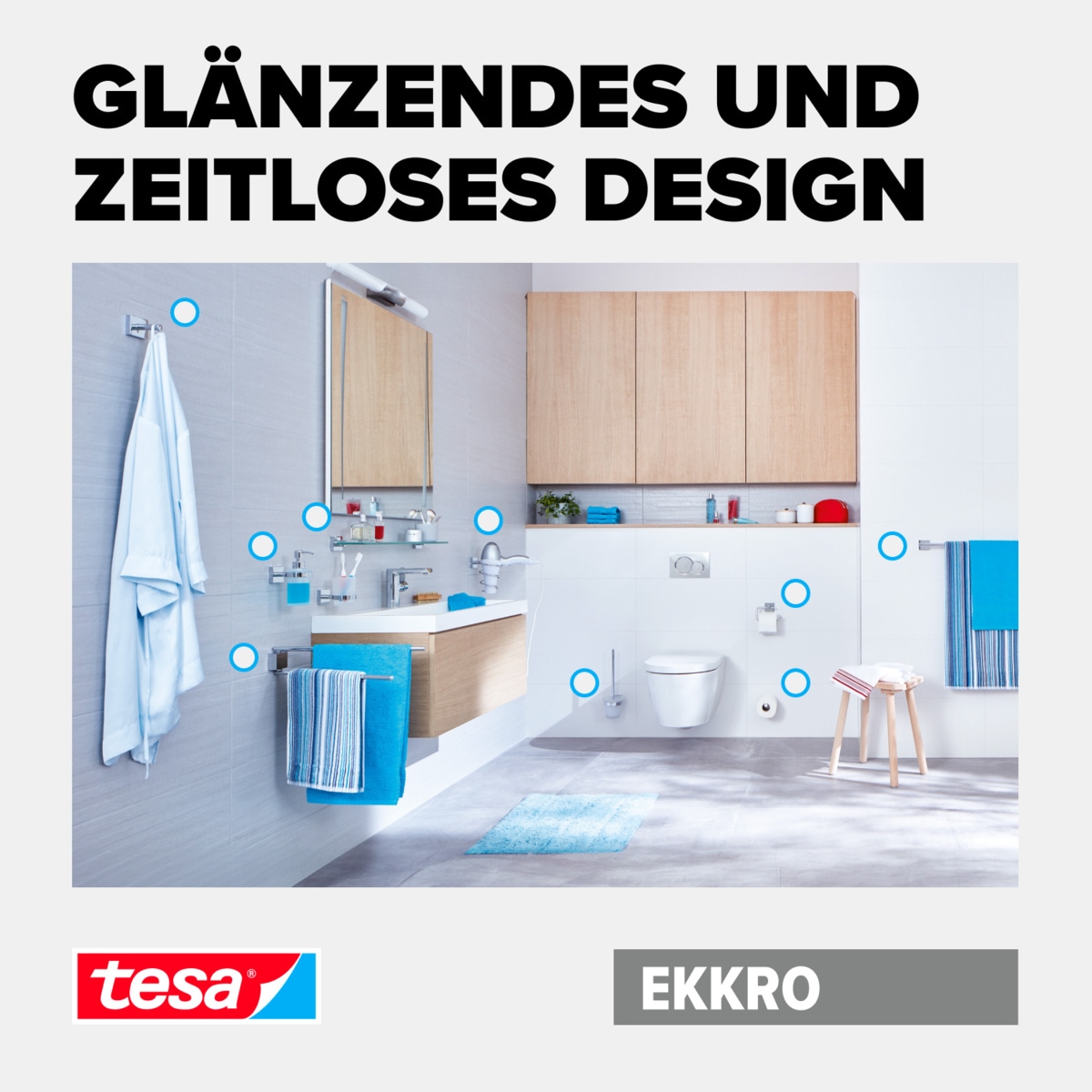 tesa Klebehaken »EKKRO Bademantelhaken Chrom« Handtuchhalterung selbstklebend & ohne Bohren - silber glänzend