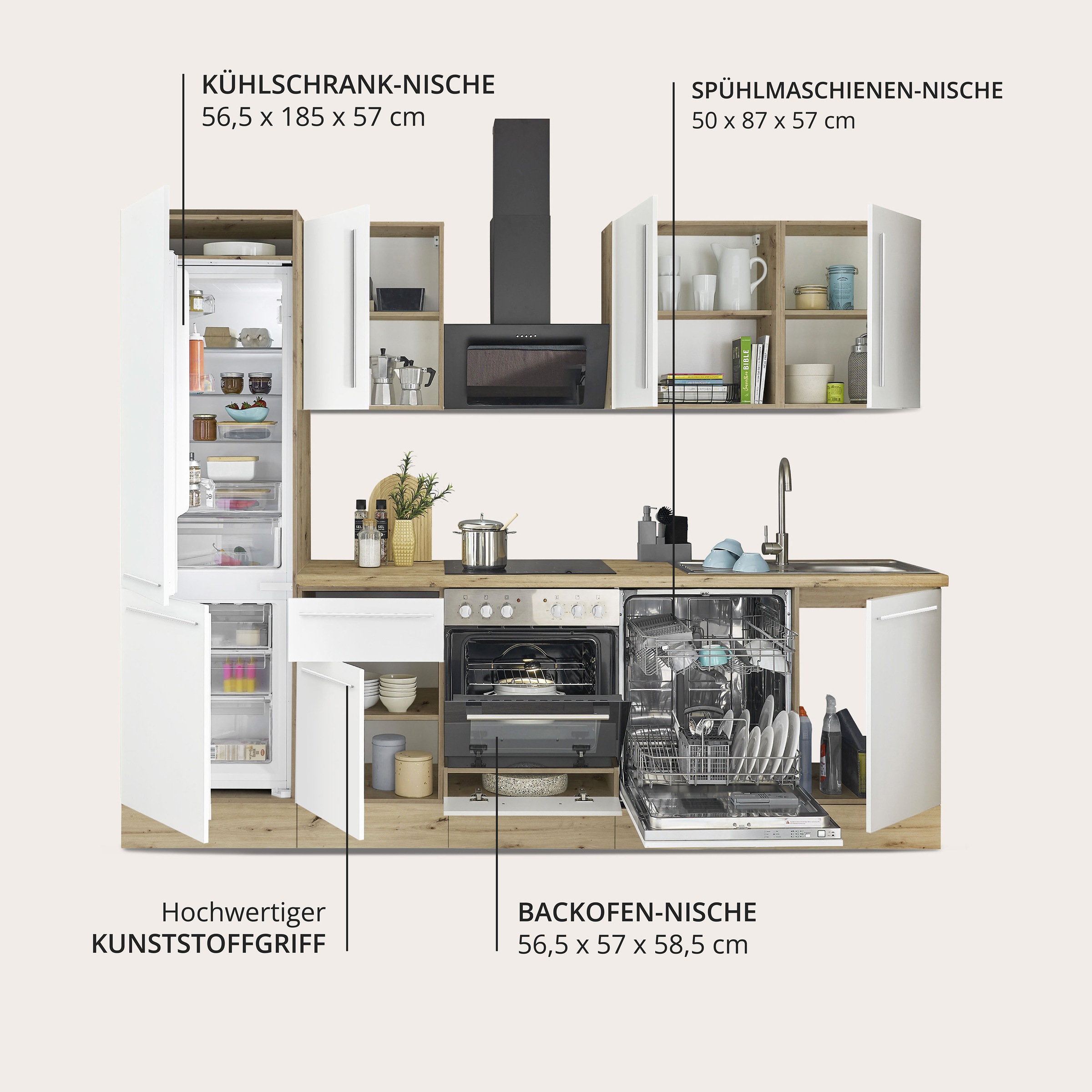 Thumbnail - KOCHSTATION Küchenzeile "KS-Florida mit 38mm starker Arbeitsplatte" Breite 280 cm, wahlweise mit E-Geräten, Soft-Close-F...