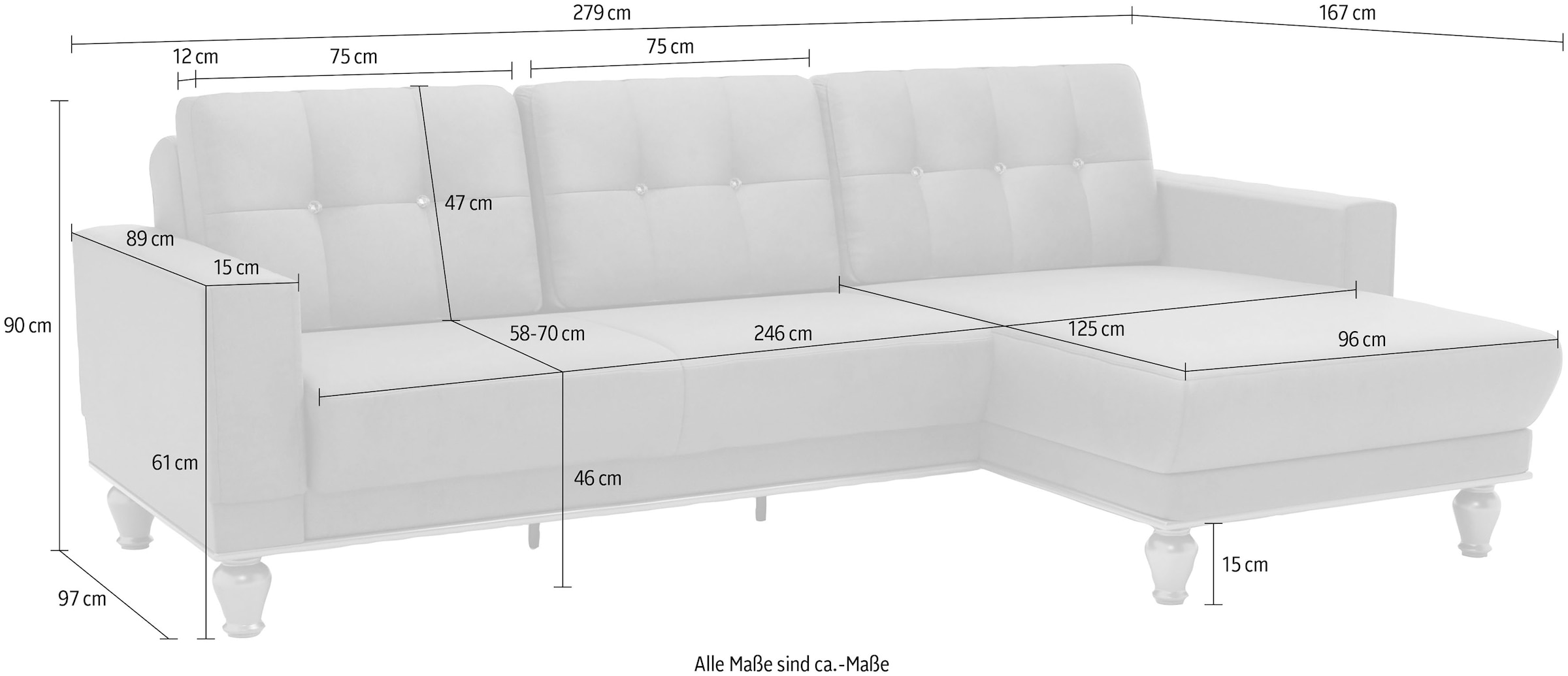 sit&more Ecksofa »Orient 5 L-Form«, mit Strass-Stein, wahlweise mit Bettfunktion und Bettkasten
