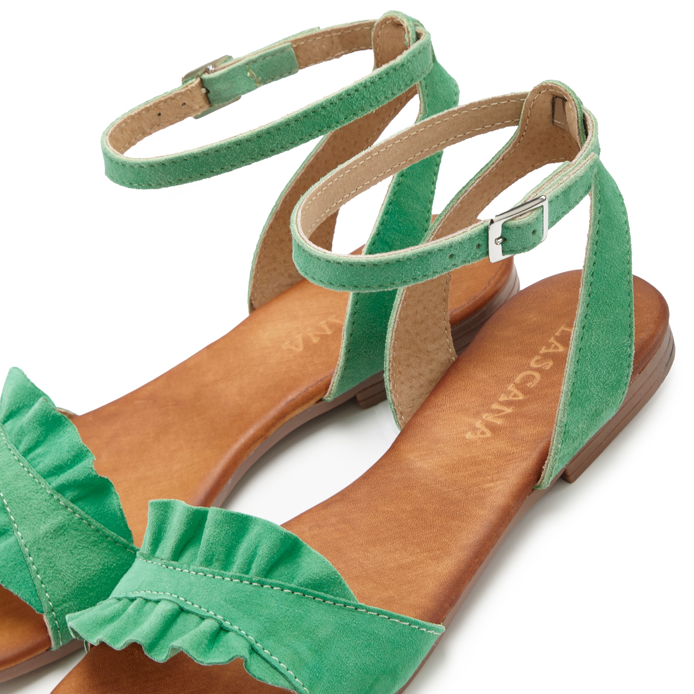 LASCANA Sandale »Sommerschuh«, Sandalette, Sommerschuh aus hochwertigem Leder mit kleinen Rüschen