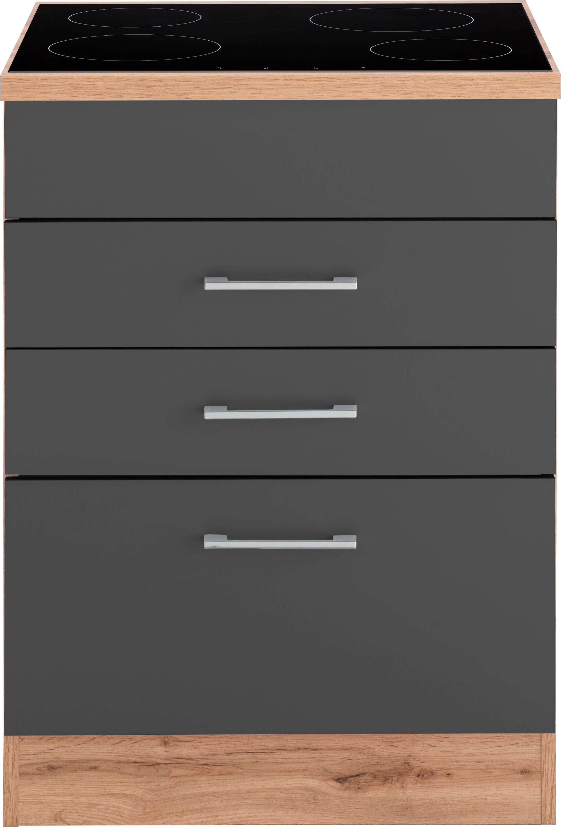 KOCHSTATION Kochfeldumbauschrank »KS-Colmar«, 60 cm, mit Metallgriff, 2 Schubkästen und 1 Auszug