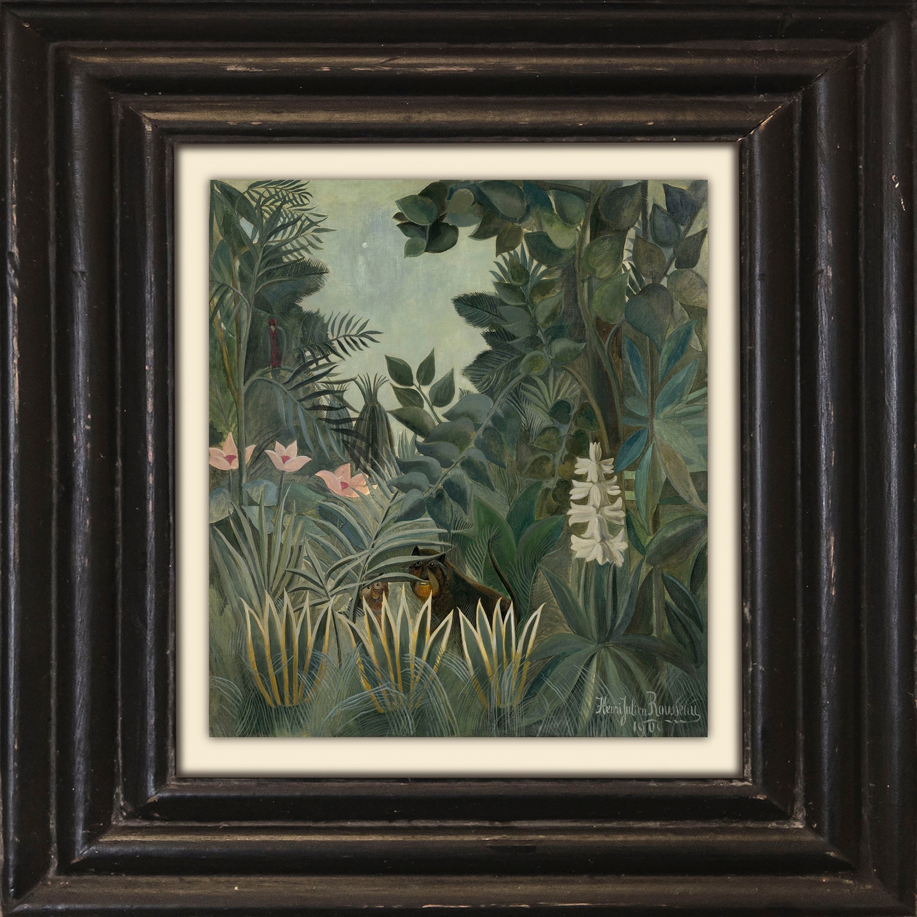 queence Leinwandbild "Dschungel" Blumen Garten Gartenbilder Kunst Premium-Leinwandstoff, Handarbeit aus Deutschland, 40x40cm